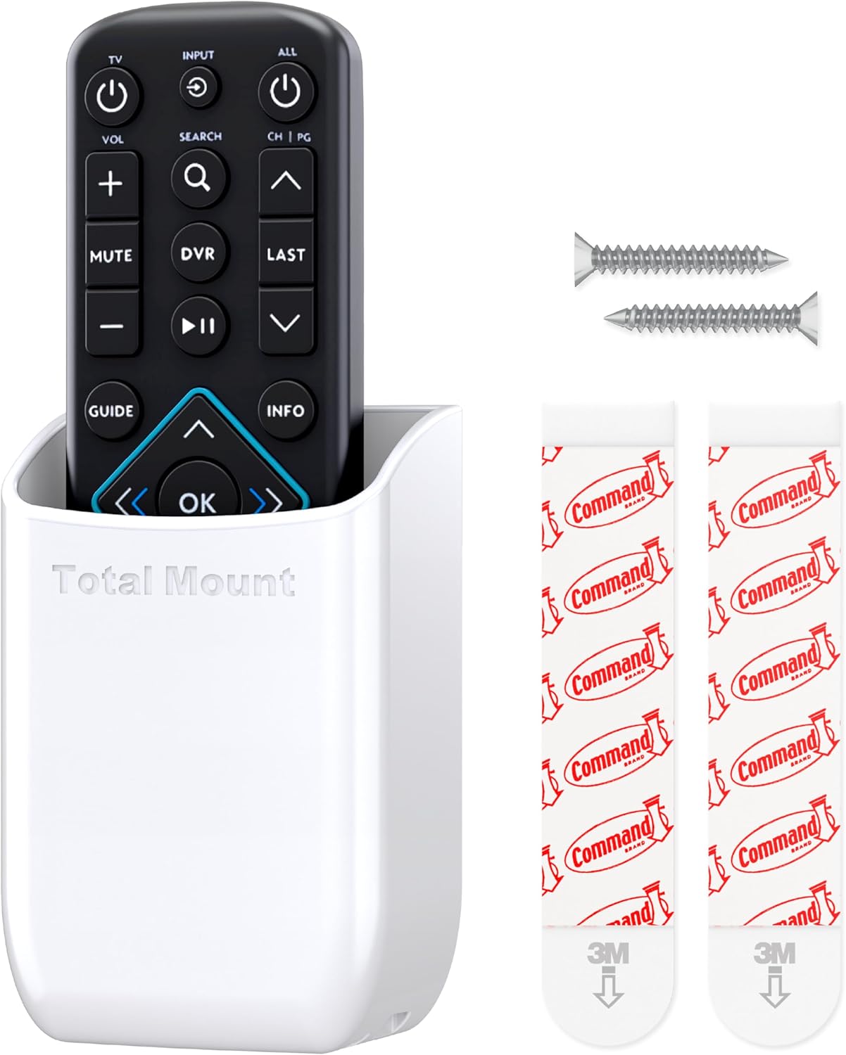 TotalMount Hole-Free Remote Holder – Eliminates Need to Drill Holes in Your Wall (White Remote Control Holder, Quantity 1)
