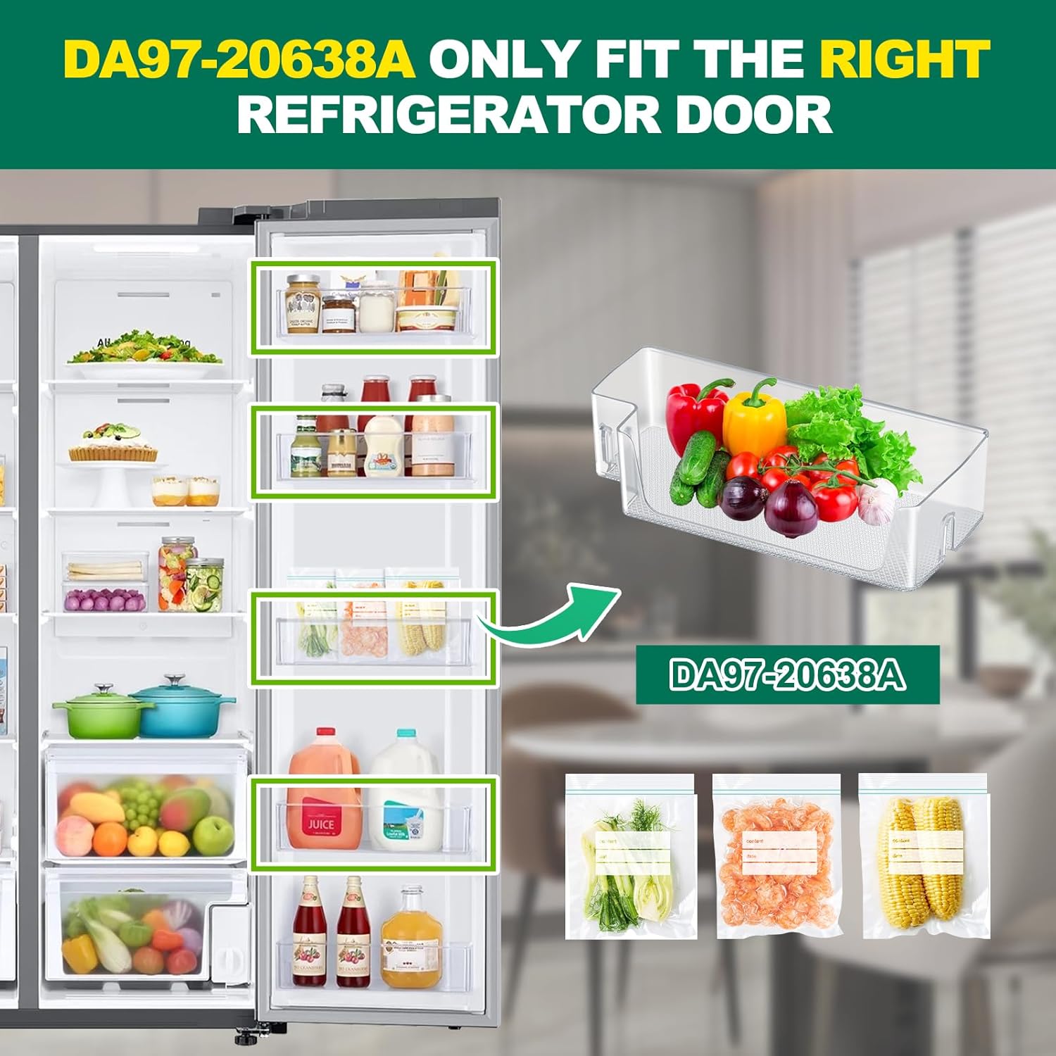 (2 PACK) UPGRADED DA97-20638A Refrigerator Door Bin Compatible with Samsung Refrigerator Shelf Bin Right Door Parts RS27T5200SR RS27T5201SR RS22T5561SG RS27T5561SR RS22T5561SR Shelf