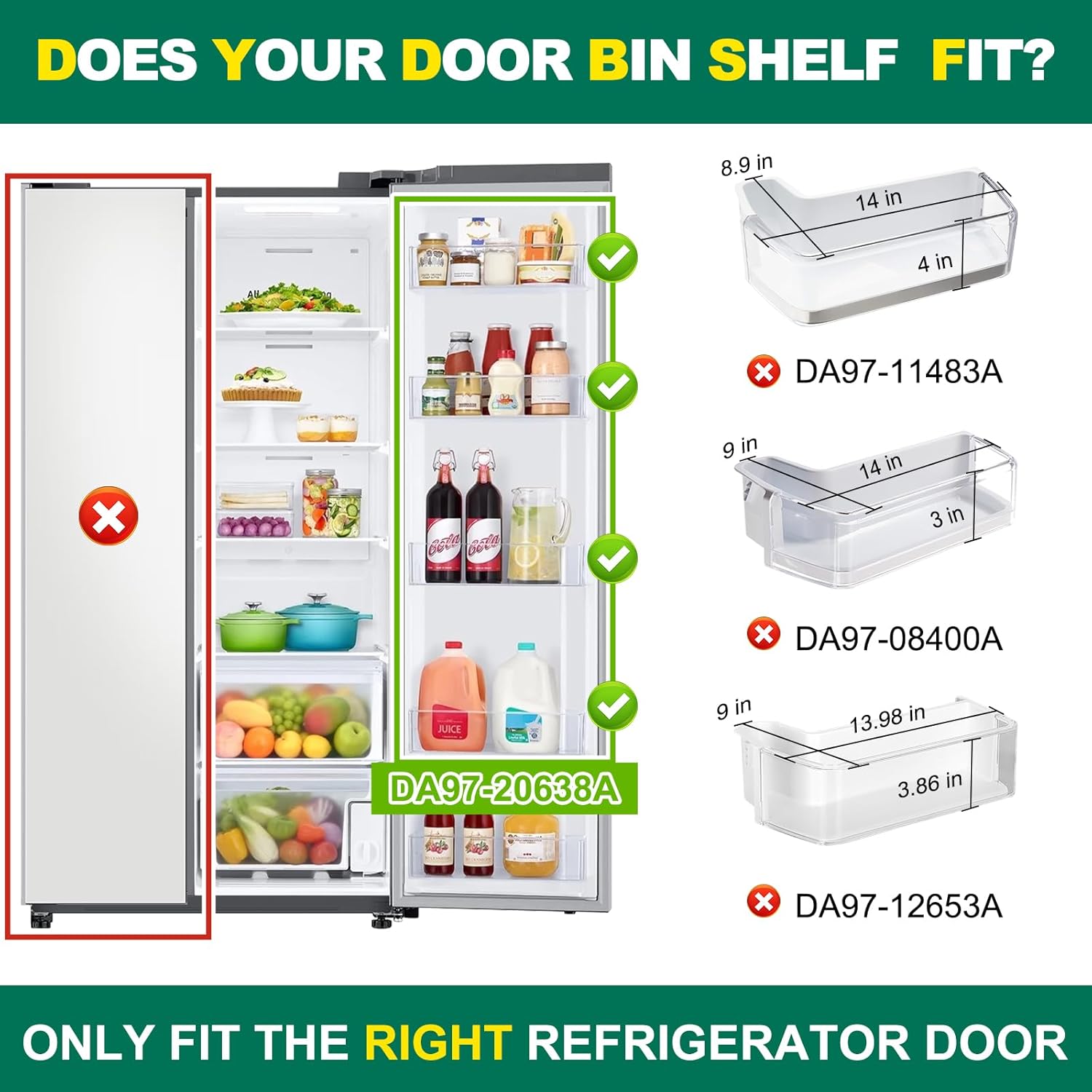 (2 PACK) UPGRADED DA97-20638A Refrigerator Door Bin Compatible with Samsung Refrigerator Shelf Bin Right Door Parts RS27T5200SR RS27T5201SR RS22T5561SG RS27T5561SR RS22T5561SR Shelf