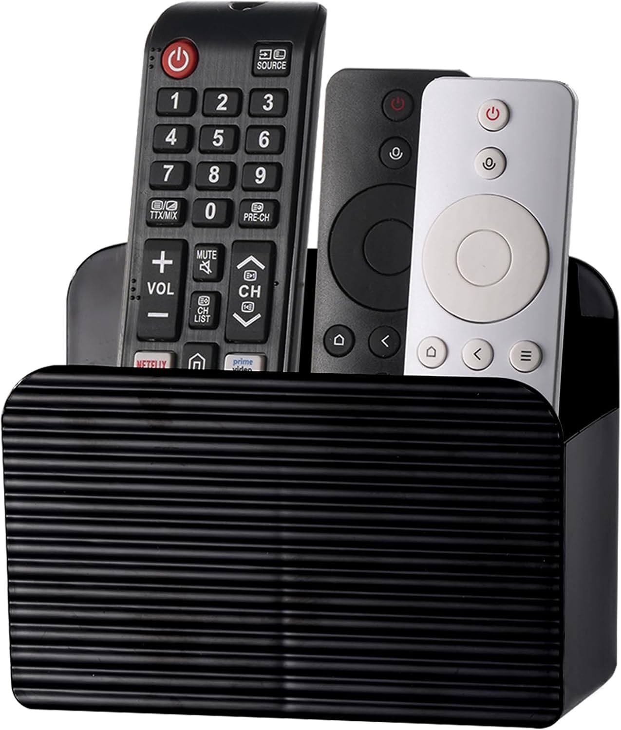 LINFIDITE Adhesive TV Remote Control Holder Wall Mount TV Remote Holder For Bedside Wall Remote Control Caddy Storage Organizer Stand Box （For 2 Or 4 Remote Controls – Black – Quantity 1）