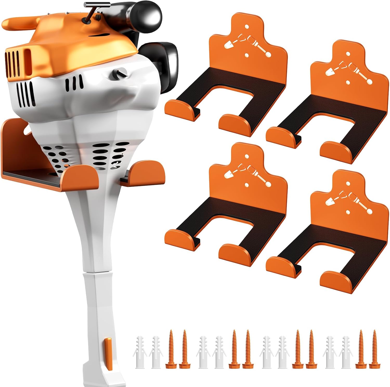 Garage Storage Trimmer Rack, Weed Whackers Holder Organizer Garden Power Tool Hanger Wall Mounted for Garage Trimmer, Hedge Trimmer, Grass Trimmer, Garden Tools,4 Packs(Orange)
