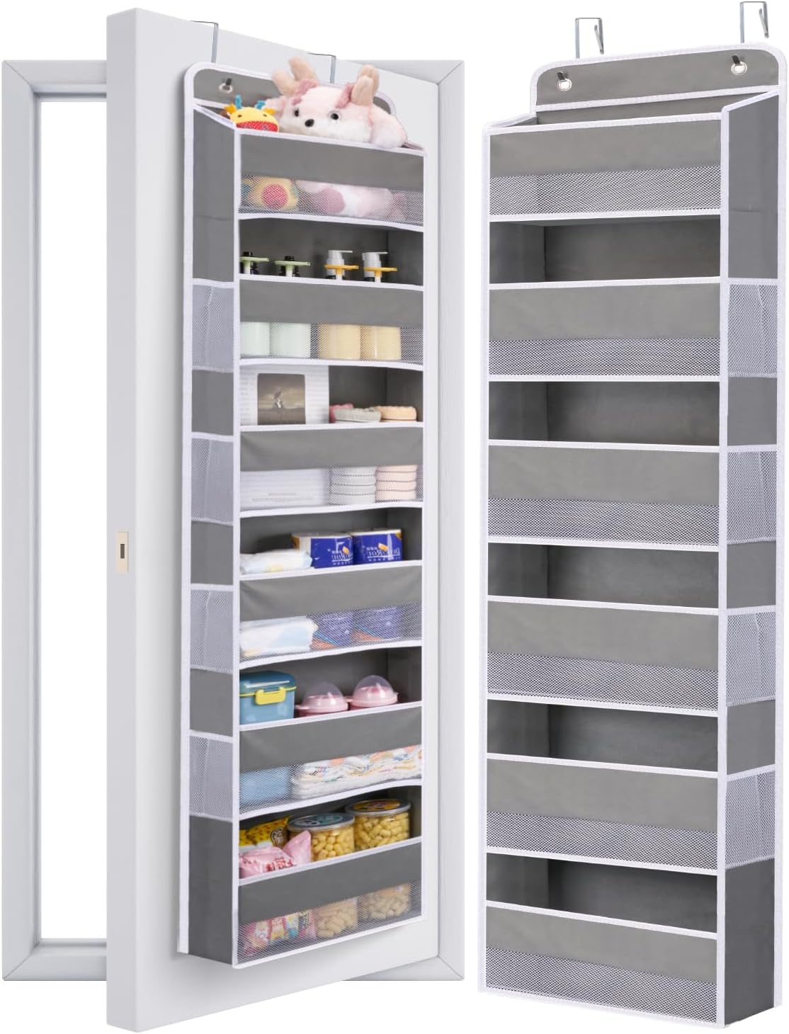 WishJazz 6-Shelf Over The Door Organizer, 50lbs Load Heavy Duty Back of Door Hanging Organizer Storage, Behind Closet Door Organizer, Baby Organizers Storage for Nursery, Pantry, Bedroom, Home Storage