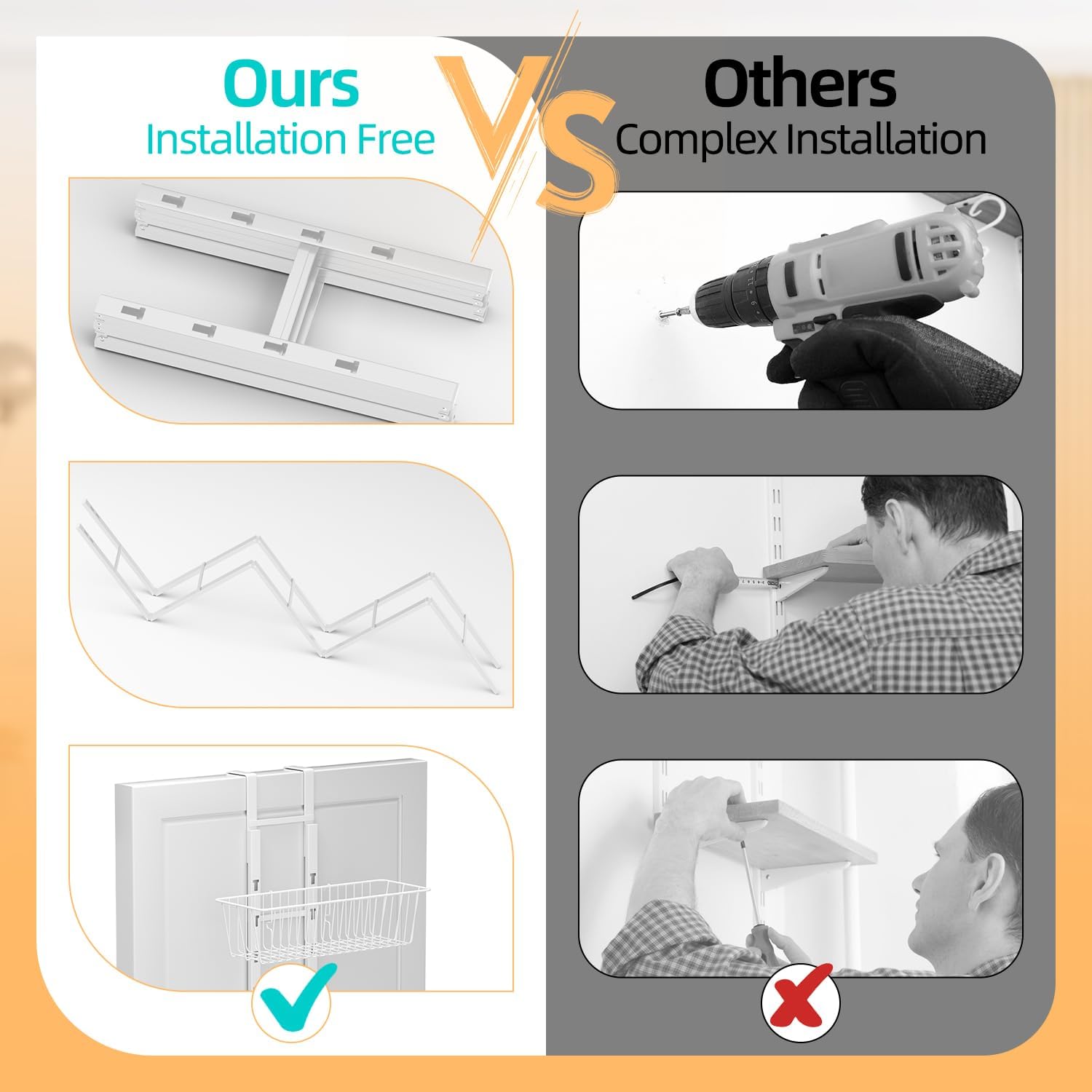 8-Tier Over Door Pantry Organizer with Mesh Baskets, Foldable Metal Hanging Spice Rack with 8 Baskets for Kitchen Organizers and Storage, for Home & Kitchen Laundry Room Bathroom Essentials, White