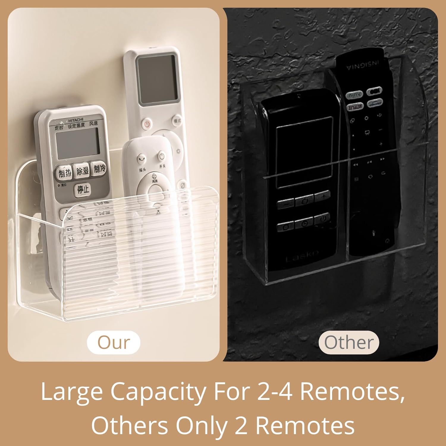 LINFIDITE Adhesive TV Remote Control Holder Wall Mount TV Remote Holder For Bedside Wall Remote Control Caddy Storage Organizer Stand Box （For 2 Or 4 Remote Controls – Transparent – Quantity 1）