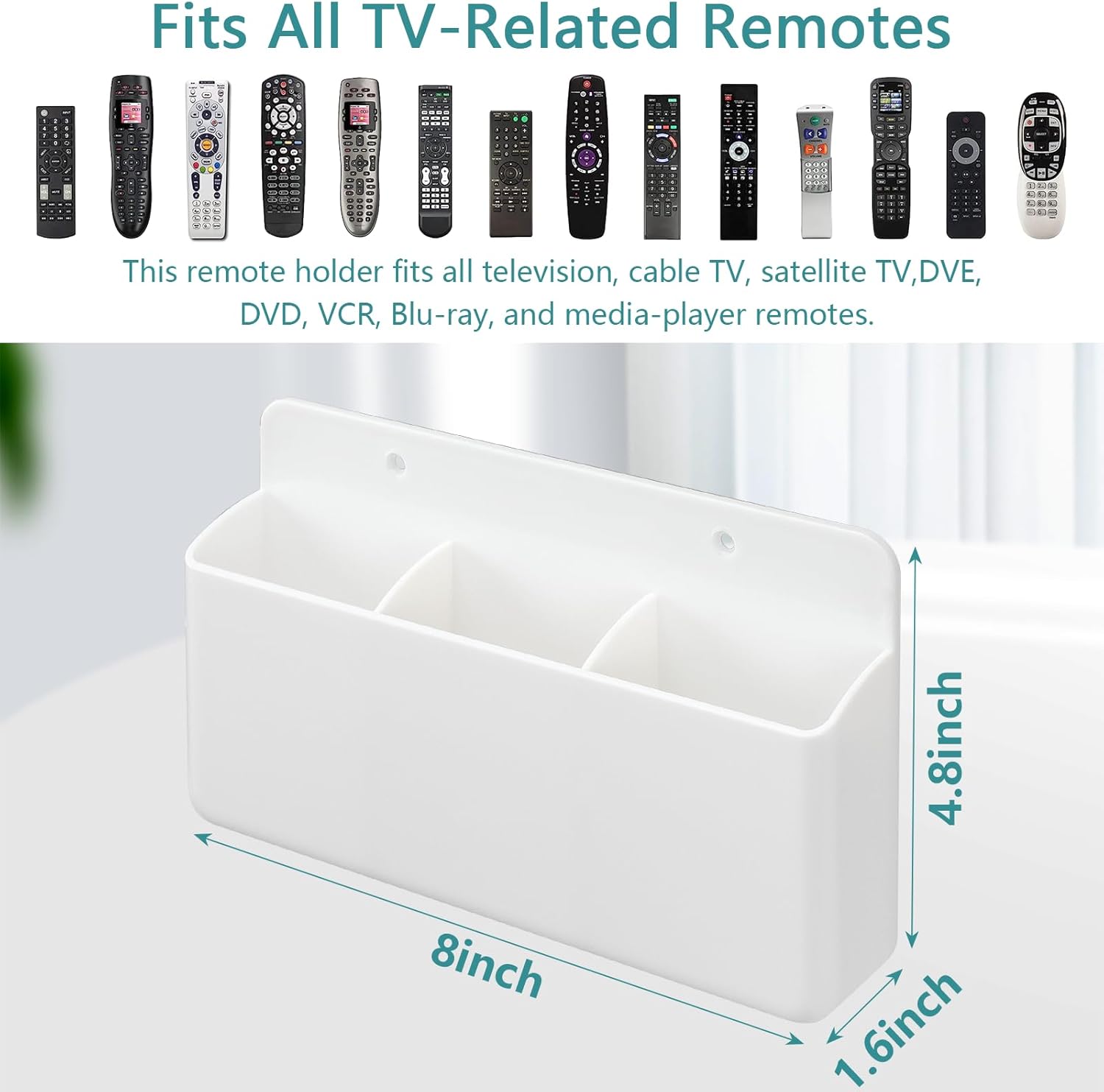 3 Slot Adjustable Remote Control Holder Wall Mount, TV Remote Holder, Self Adhesive Controller Holder, Wall Pen Holder Storage Accessories for Home Office School (White 1Pack)