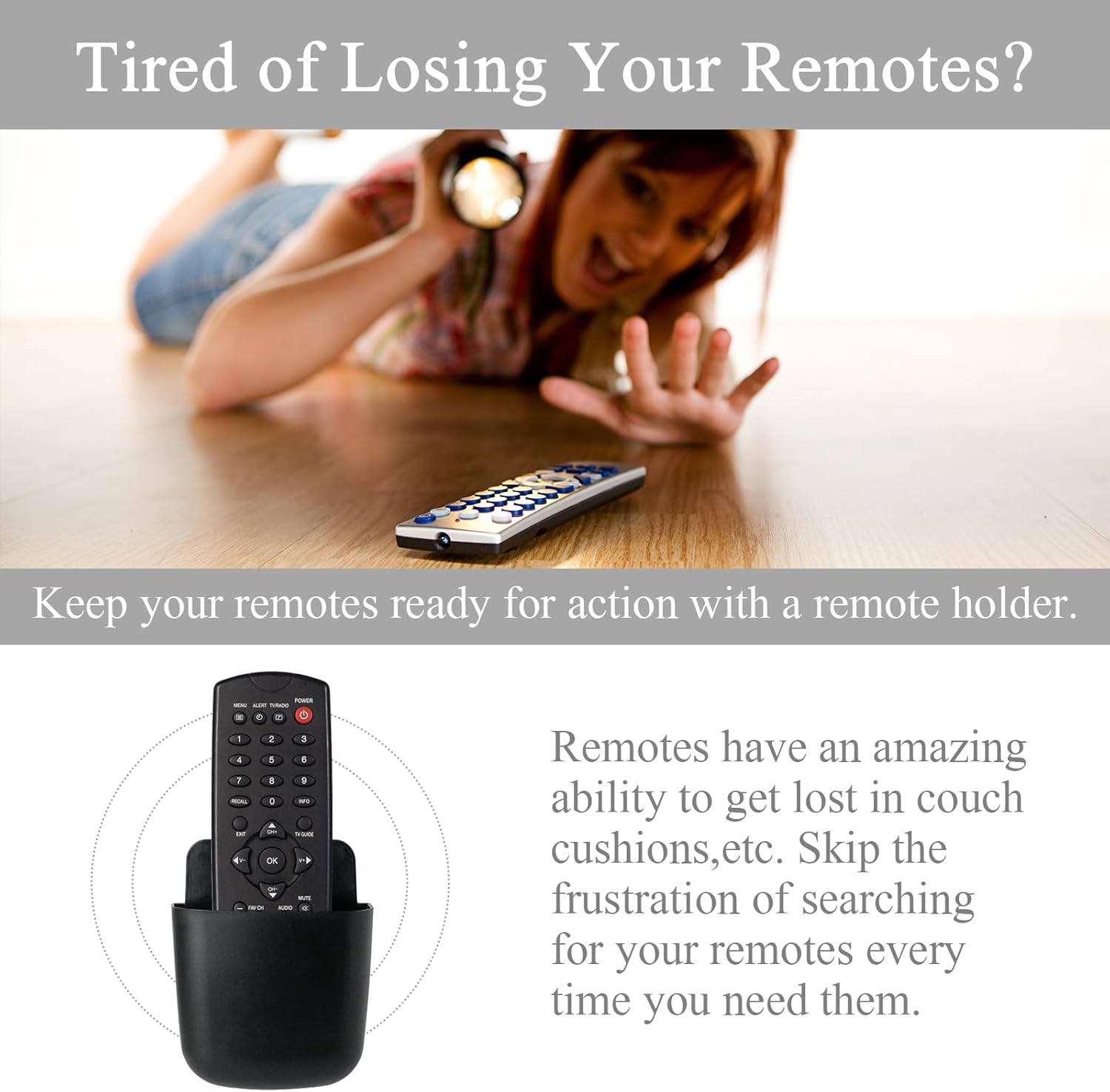 3 Pcs Remote Control Holder Wall Mount Self Adhesive Remote Case Hole-Free Storage Organizer Wall Pencil Holder Phone Charging for Home Office School(Black)