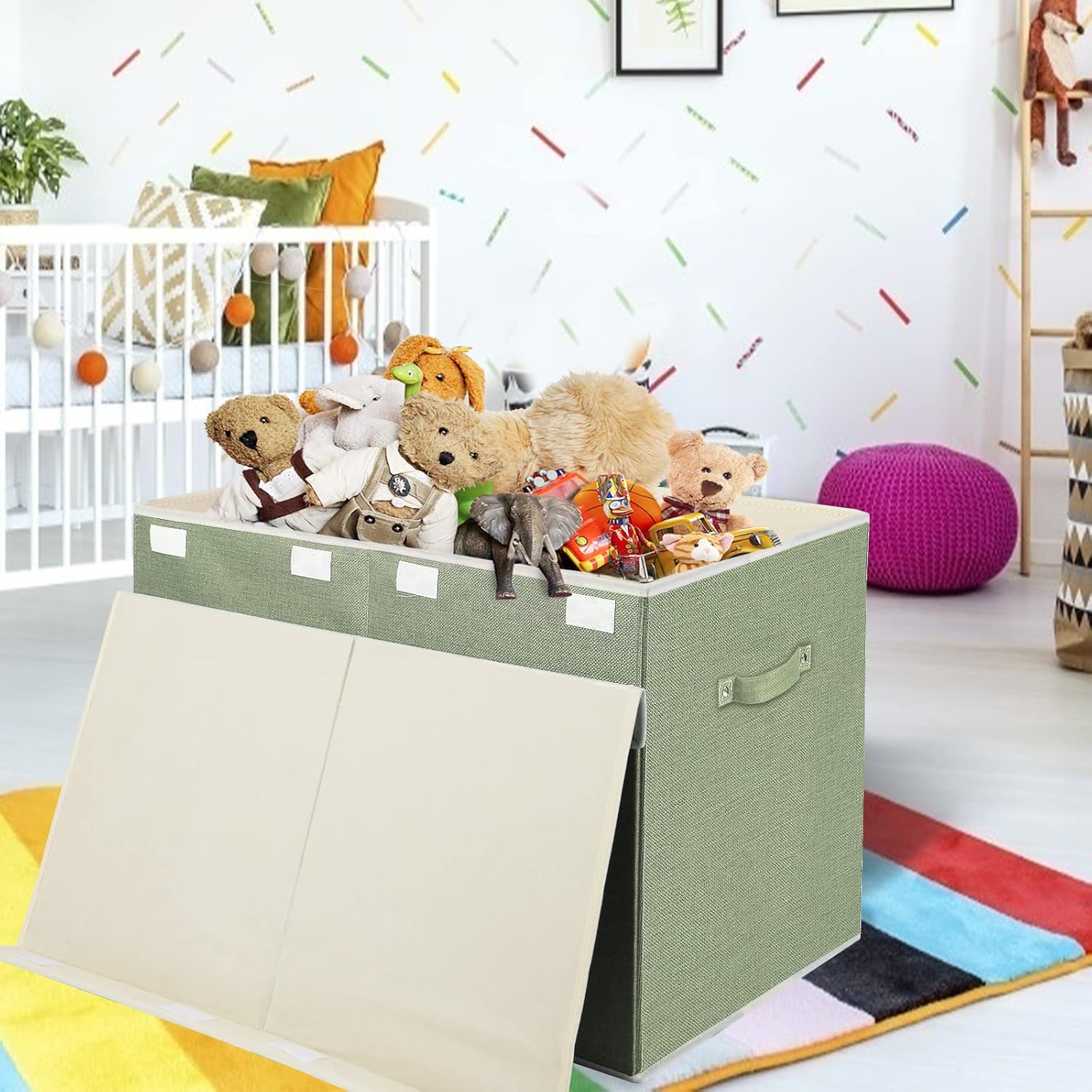 popoly Large Toy Box Chest with Lid, Collapsible Sturdy Toy Bin Storage Organizer Boxes Baskets for Kids, Boys, Girls, Nursery, Playroom, 25"x13" x16"