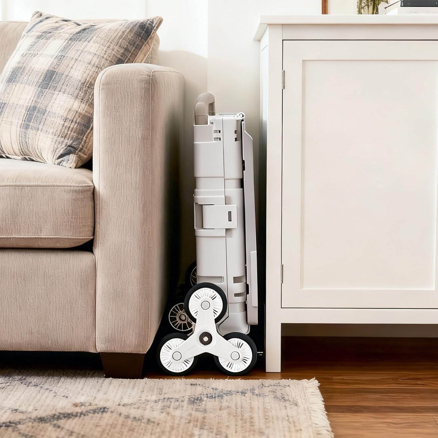 Utility Cart Teacher Cart with Stair Climbing Wheels Foldable Shopping Cart, with Telescopic Handle, Ideal for Outdoor Home Use and Teacher/Student Book Storage. (Gray, Large)