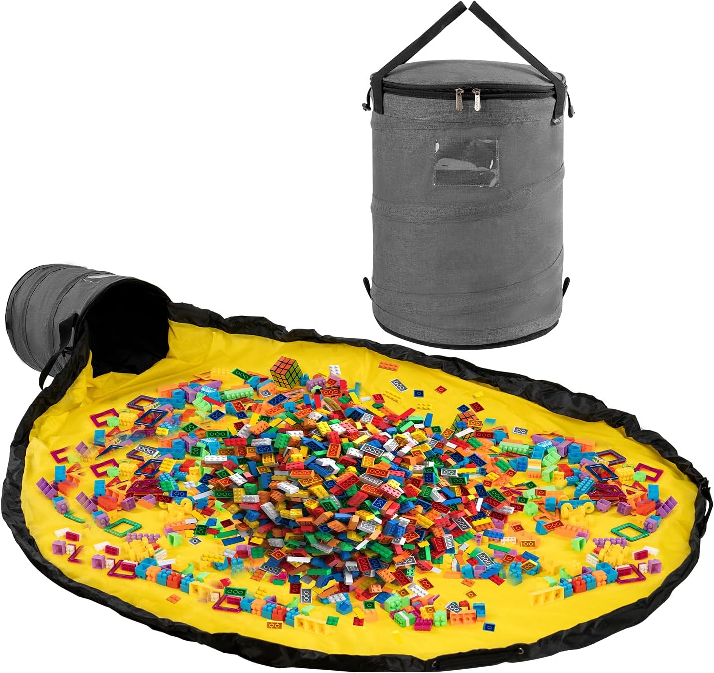 Toy Storage Organizer & Play Mat for Kids - Foldable Bin Toys Box Holds Rooms, Building Bricks Toy Storage Basket, Foldable Fabric Bag for Nursery (grey)