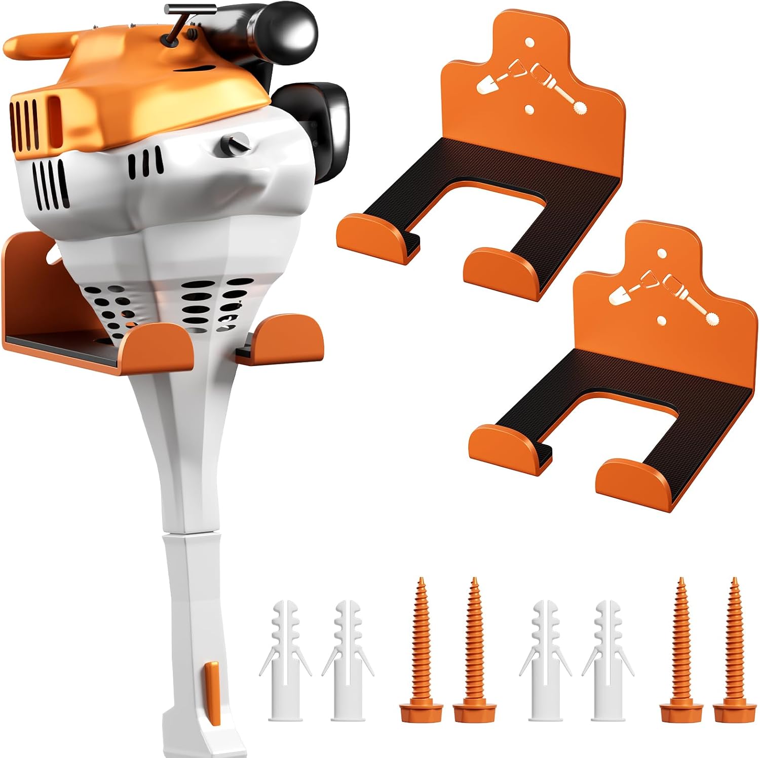 Garage Storage Trimmer Rack, Weed Whackers Holder Organizer Garden Power Tool Hanger Wall Mounted for Garage Trimmer, Hedge Trimmer, Grass Trimmer, Garden Tools,2 Packs(Orange)