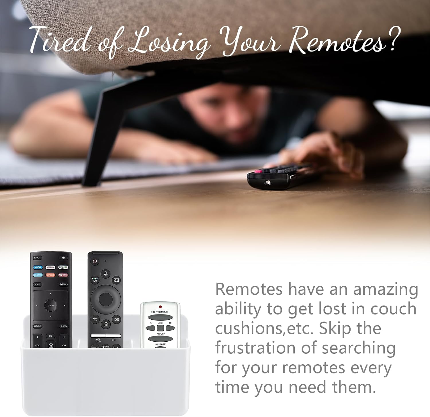 3 Slot Adjustable Remote Holder Wall Mount, Adhesive TV Remote Controller Holder, Wall Pen Holder Storage Accessories for Home Office School (2 Packs & White)