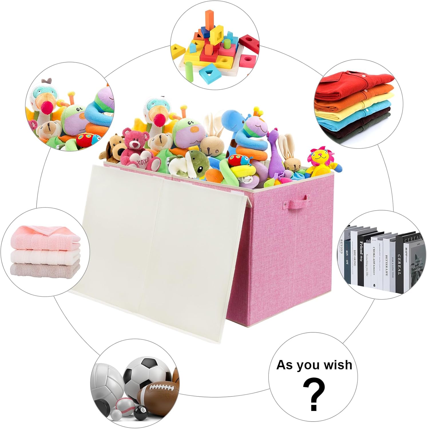 122L Large Toy Box Chest with Lid, Foldable Toy Storage Organizer Bin Boxes with Removable Divider for Kids, Boys, Girls, Nursery, Playroom, 26"x17" x17"(Linen Pink)