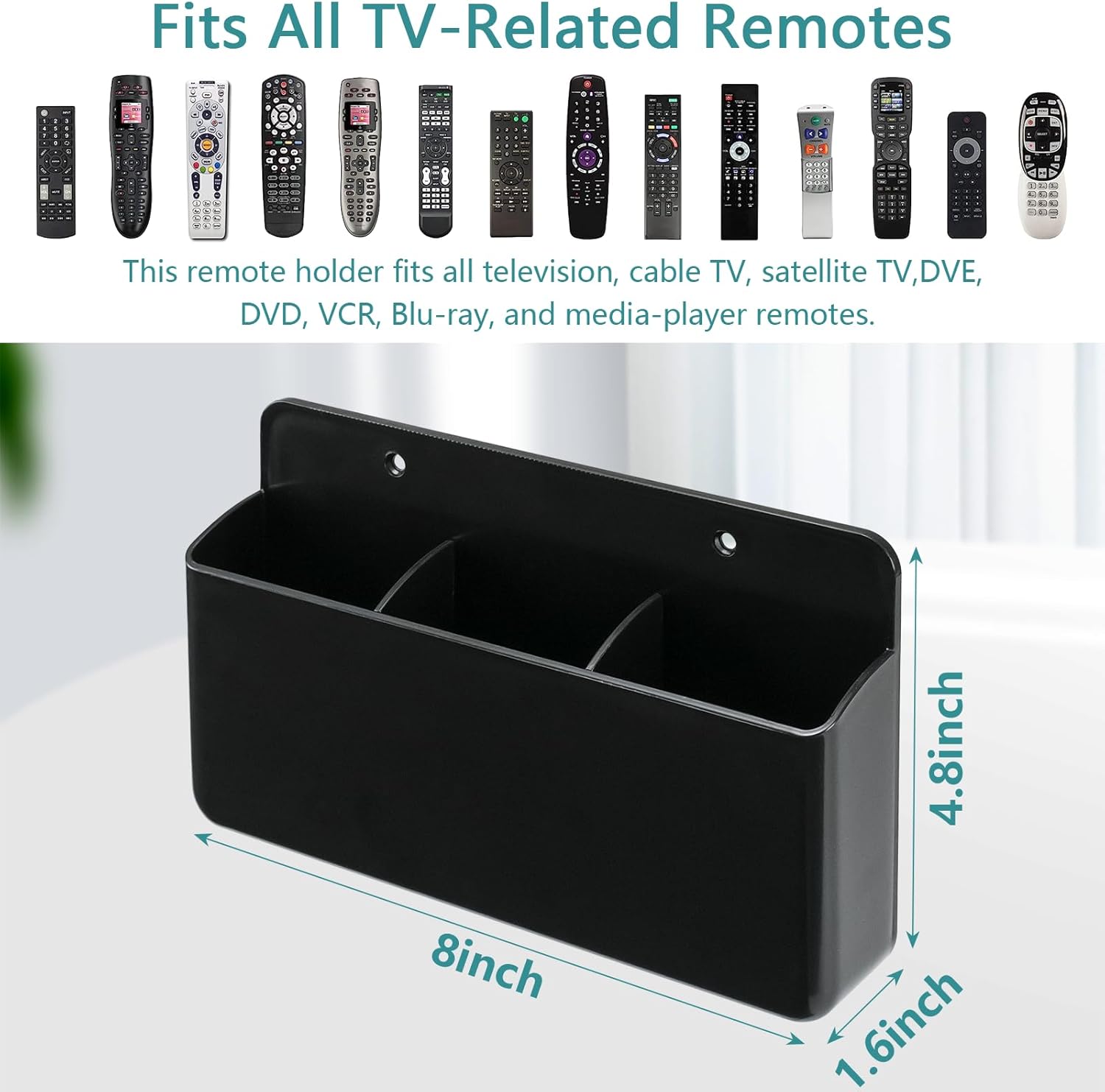 Adjustable Remote Control Wall Mount, 3 Slot TV Remote Holder & Self Adhesive Controller Holder, Black (2 Packs)