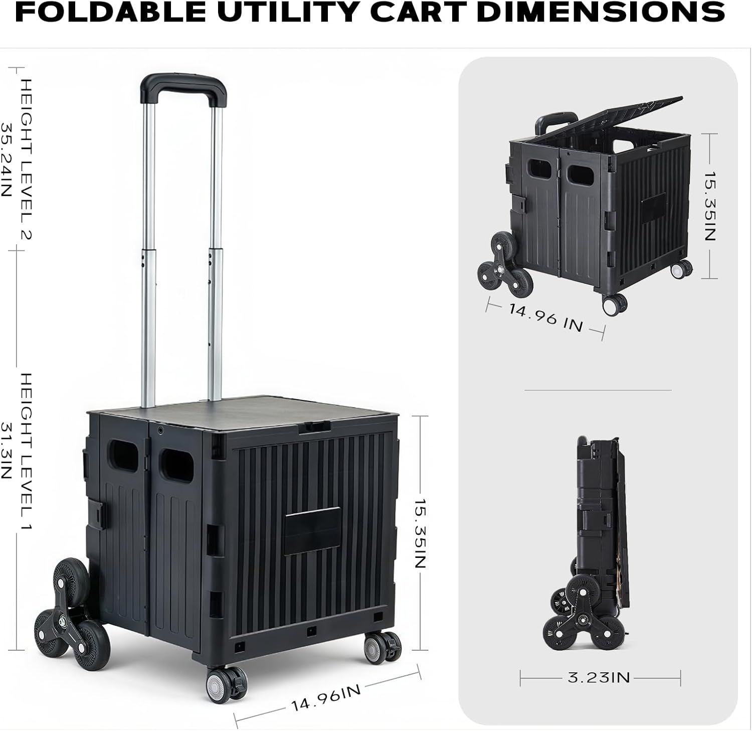 Utility Cart Foldable Shopping Cart Book Storage Cart, with Stair Climbing Wheels and Telescopic Handle, Ideal for Outdoor Home Use and Teacher/Student Book Storage.(Black, Small)