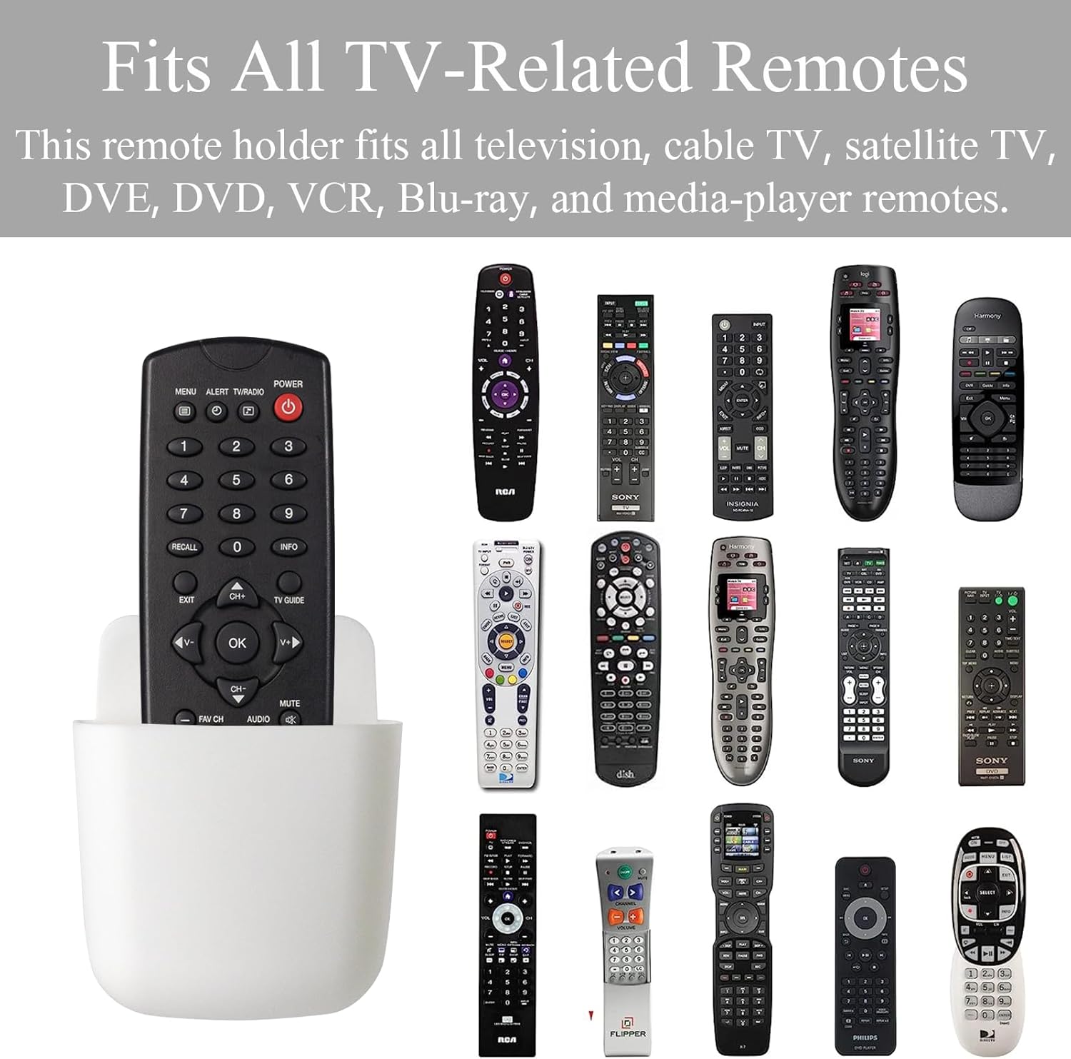 3 Pcs Remote Control Holder Wall Mount Self Adhesive Remote Case Hole-Free Storage Organizer Wall Pencil Holder Phone Charging for Home Office School(White)