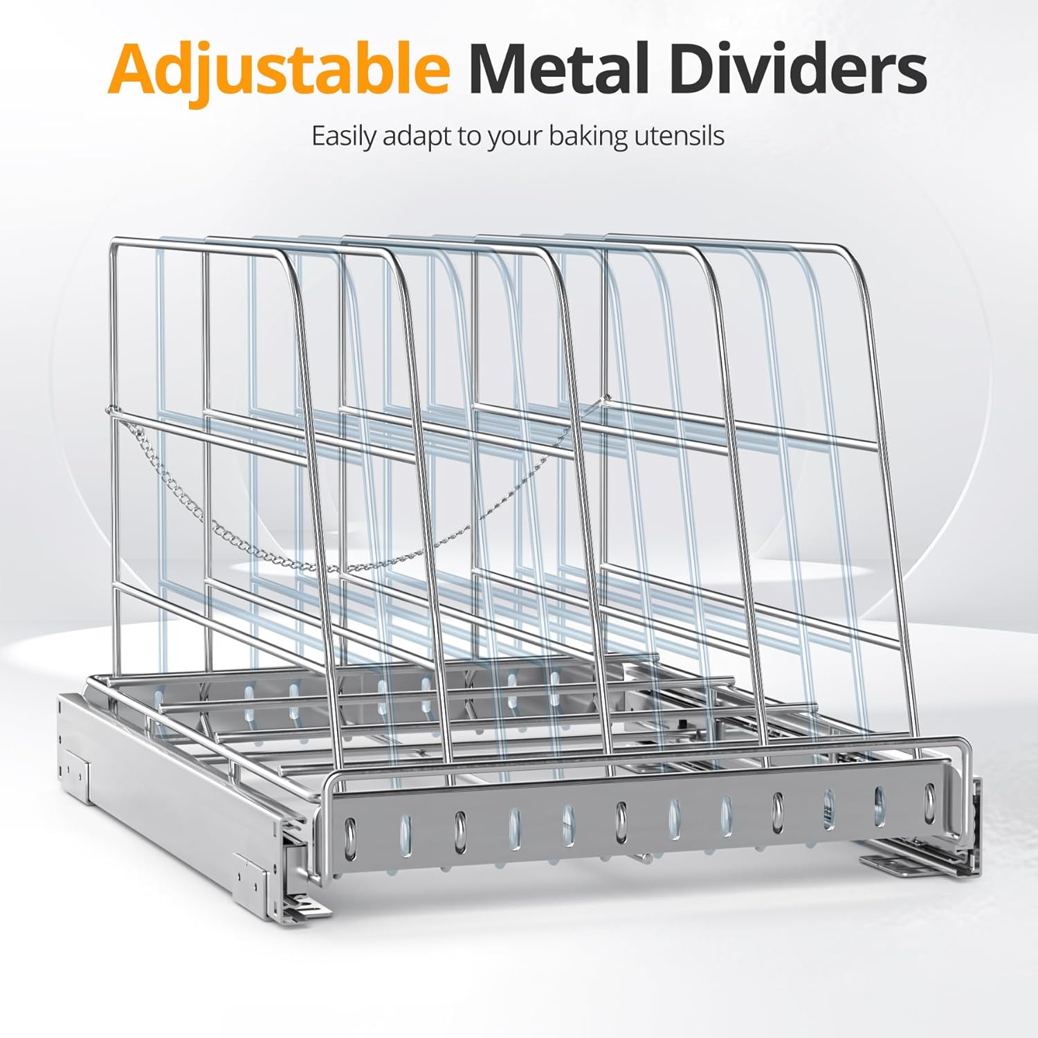 Pull Out Cabinet Organizer for Cutting Board, Cookie Sheet, Baking Sheet, Stainless Steel Sliding Rack for Bakeware & Trays, Heavy-Duty Cutting Board Organizer (12.9” x 16.5” (32.6 x 41.8 cm))