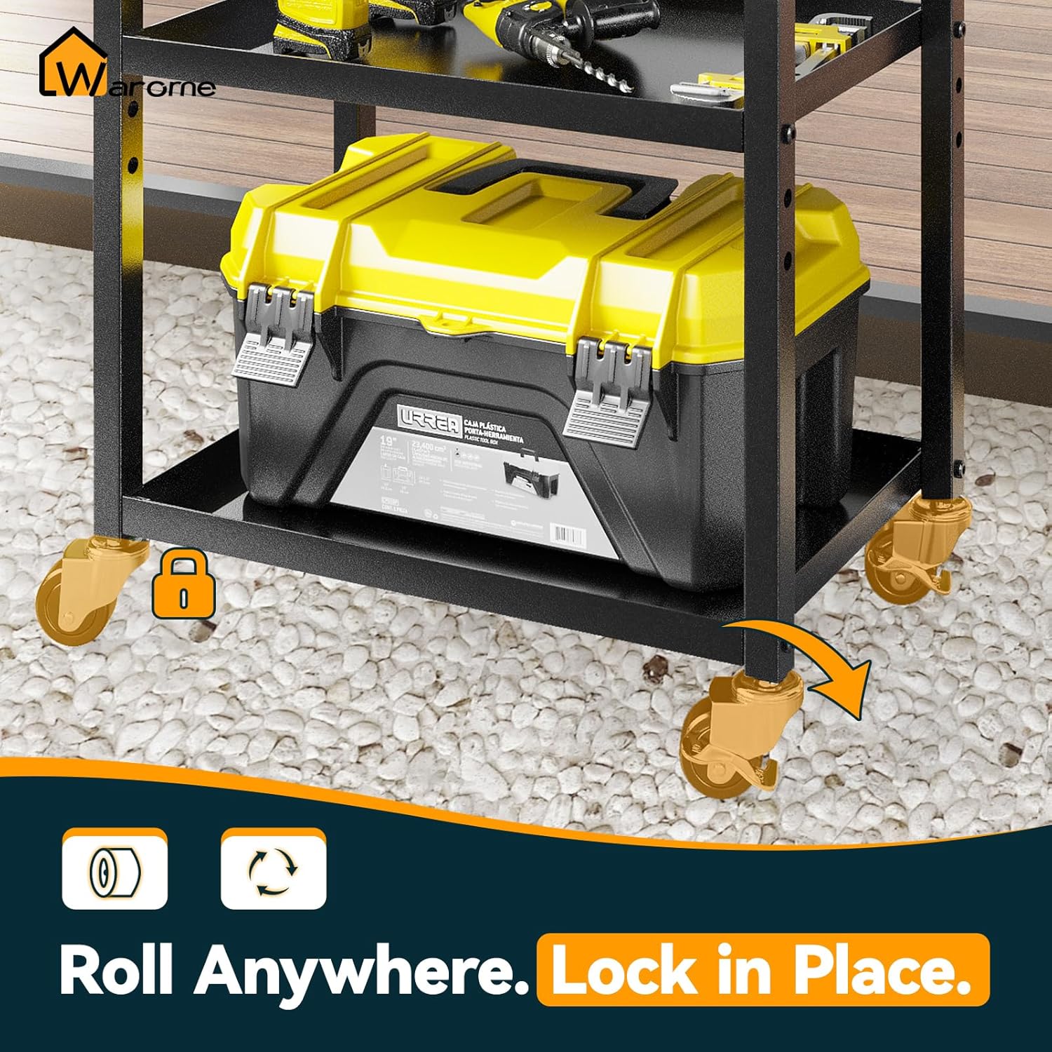 Warome Power Tool Organizer Cart, Dual-Sided Drawer Tool Storage Rack on Wheels with 8-Outlet Charging Station & Pegboard Accessaries, Utility Rolling Cart for Garage Workshop Organizers and Storage