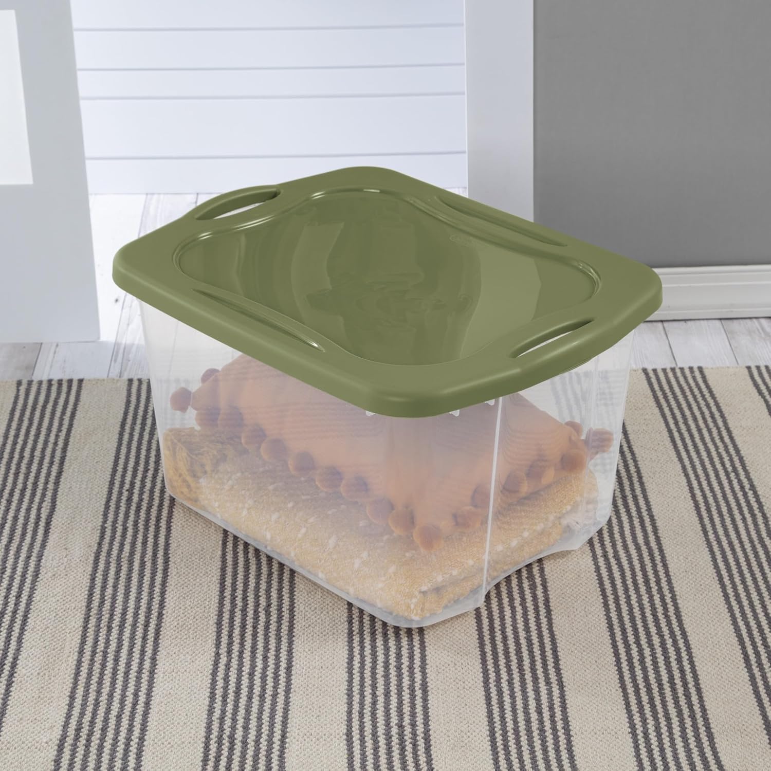 (2 pack) 70 Quart Heavy-Duty Plastic Storage Bin with Full-Grip Handles and Lids,Green Clear Stackable Storage Bins for Hoilday Decor|Garage Organization