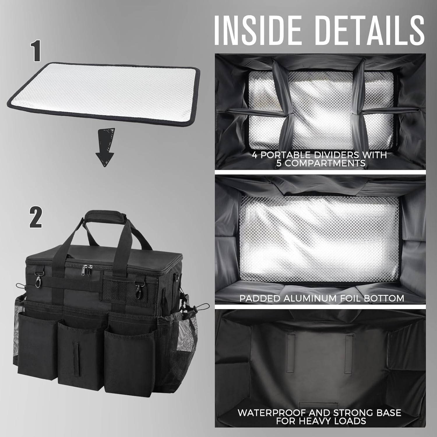 Rolling Cleaning Caddy Bag with Detachable Trolley, Large Cleaning Supplies Organizer with Wheels, Multi Pocket Cleaning Cart with Adjustable Shoulder Strap for Housekeepers & Home Use, Black