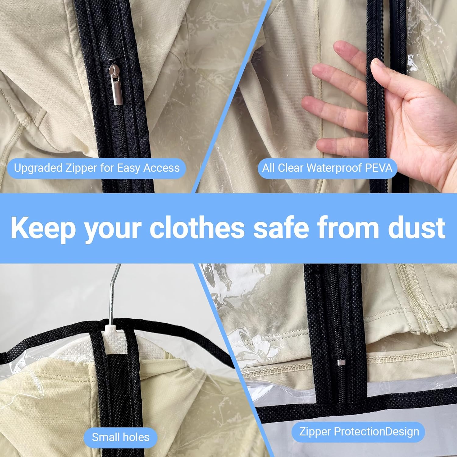 Garment Bags for Hanging Clothes 24'' x 55'' (Set of 12) Coat Covers for Closet Foldable Washable Dress Bags for Hanging Clothes for Long Dress Dance Costumes Suits Gowns Coats