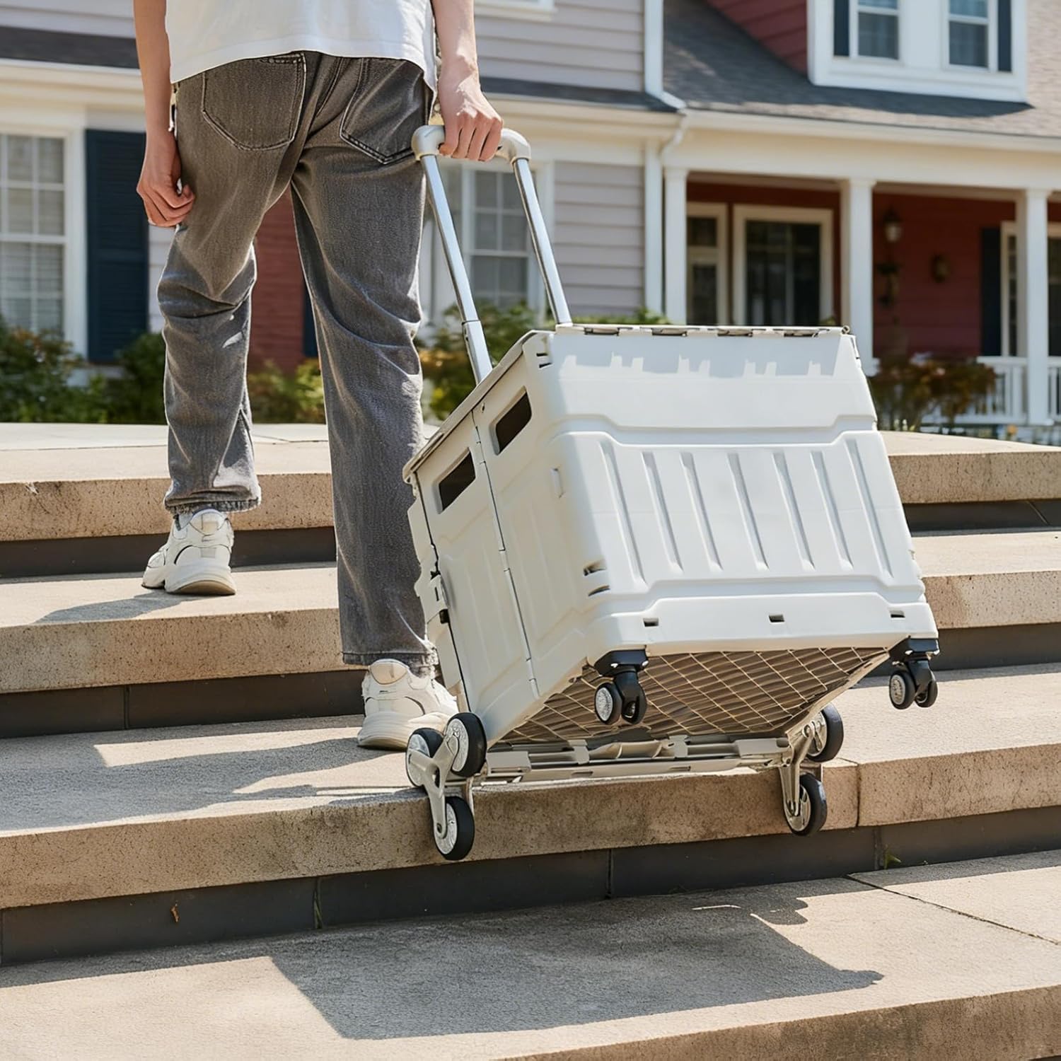 Utility Cart Teacher Cart with Stair Climbing Wheels Foldable Shopping Cart, with Telescopic Handle, Ideal for Outdoor Home Use and Teacher/Student Book Storage. (Gray, Large)
