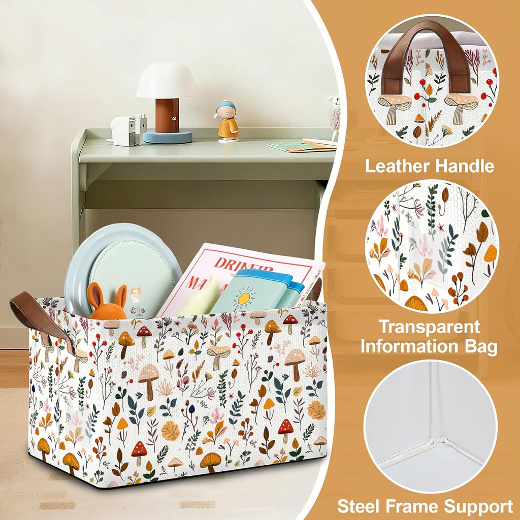 Decorative 32L Mushroom Storage Bins with Handles, Organization and Storage, Cube Storage Organizer for Hamper, Nursery