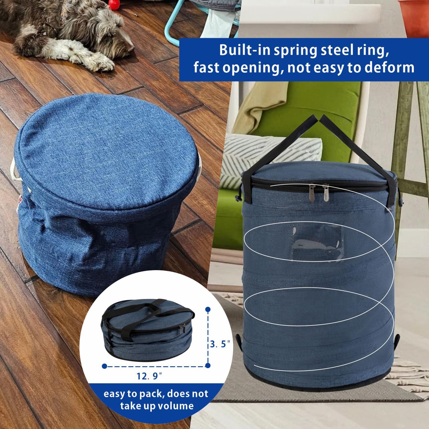 Toy Storage Organizer & Play Mat for Kids - Foldable Bin Toys Box Holds Rooms, Building Bricks Toy Storage Basket, Foldable Fabric Bag for Nursery (blue)