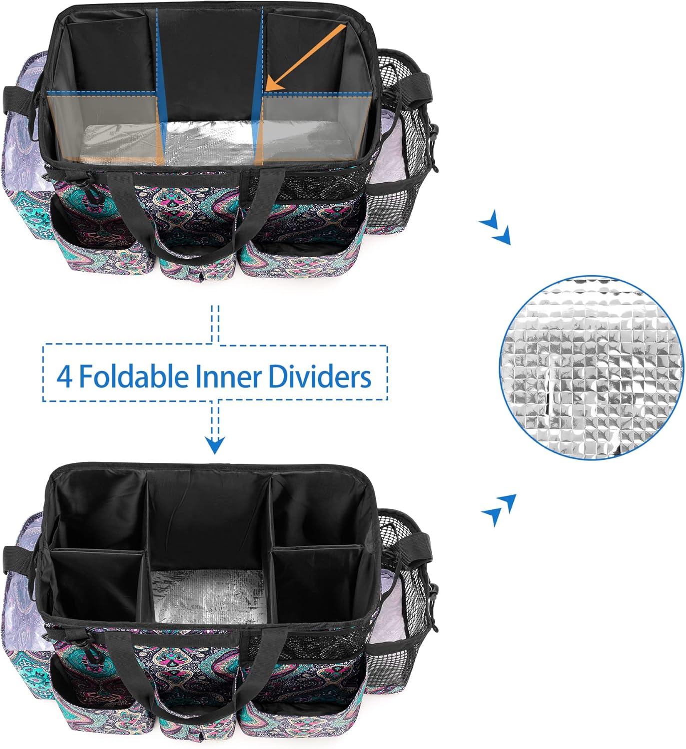 LoDrid Wearable Cleaning Caddy Bag with 4 Foldable Dividers, Cleaning Supply Organizer with Shoulder Strap and Side Handles for Cleaners & Housekeepers, Totem