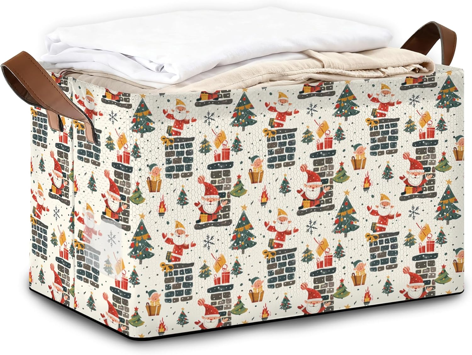 Christmas Tree Gift Storage Bin with Handles, Basket Storage Organizer for Shelves, Closet, Nursery, Book, Laundry Hamper & Home Decor