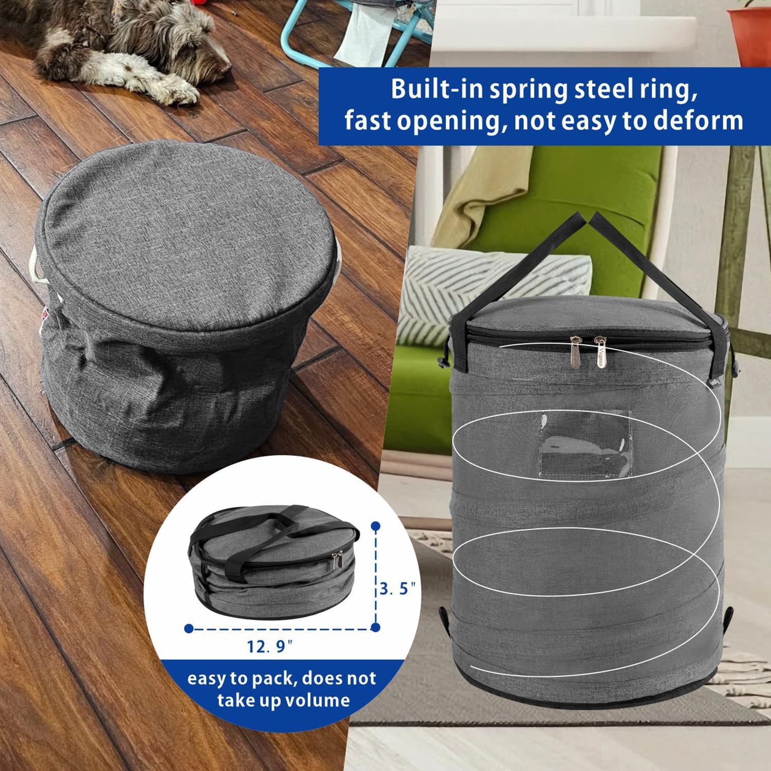 Toy Storage Organizer & Play Mat for Kids - Foldable Bin Toys Box Holds Rooms, Building Bricks Toy Storage Basket, Foldable Fabric Bag for Nursery (grey)