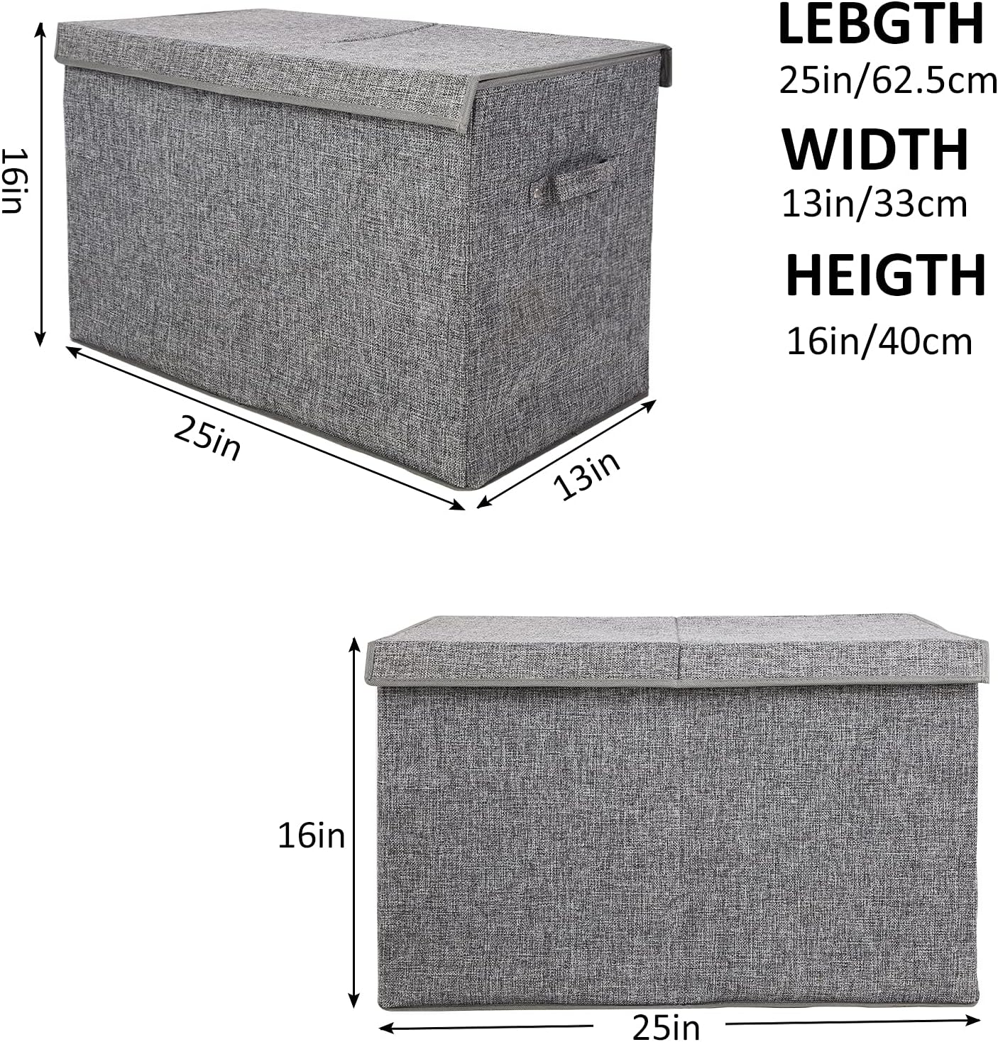 popoly 2 Pack Large Toy Box Chest with Lid, Collapsible Sturdy Toy Storage Organizer Boxes Bins Baskets for Kids, Boys, Girls, Nursery, Playroom, 25"x13" x16" (Linen Gray)