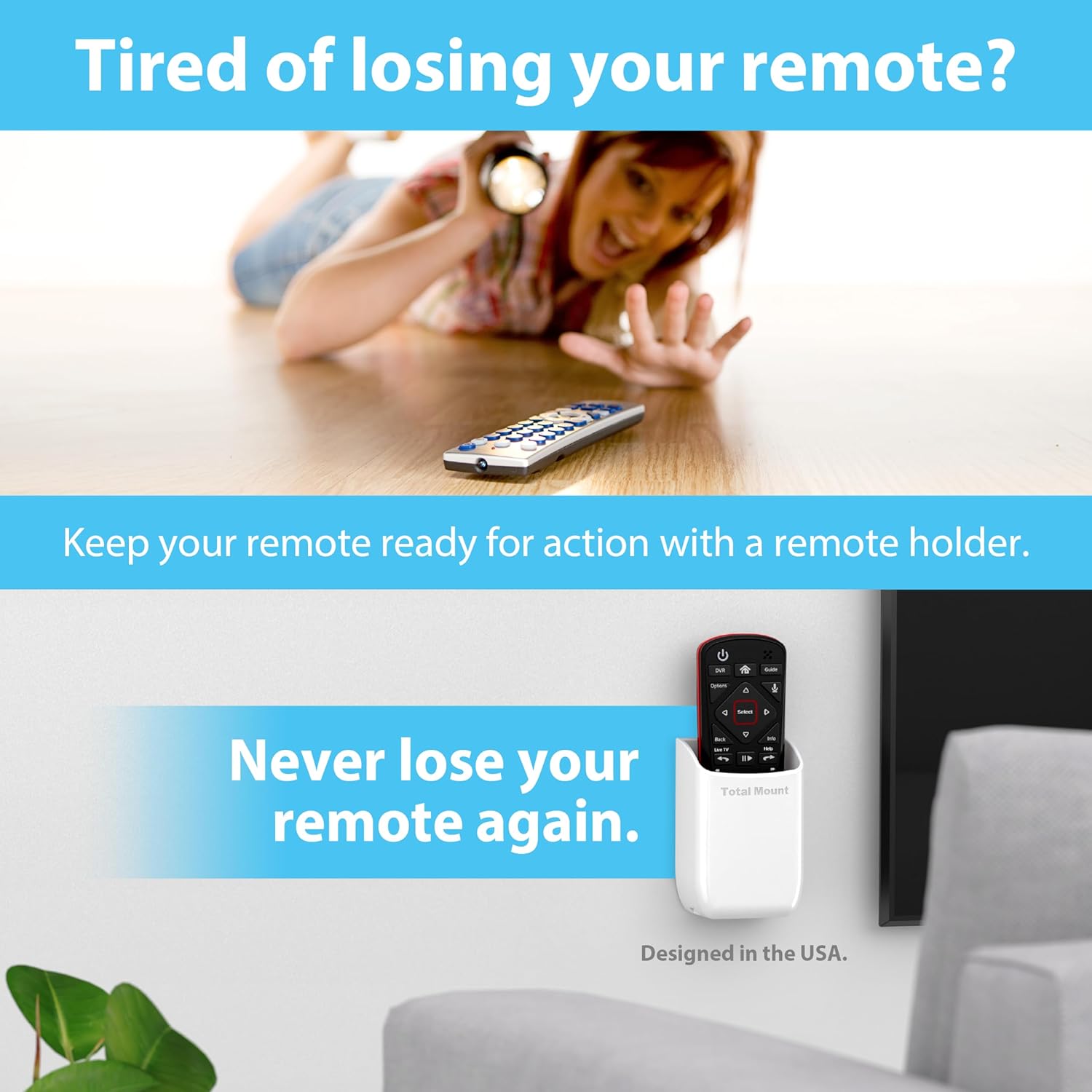 TotalMount Hole-Free Remote Holders – Eliminate Need to Drill Holes in Your Wall (White Remote Control Holders, Quantity 2)