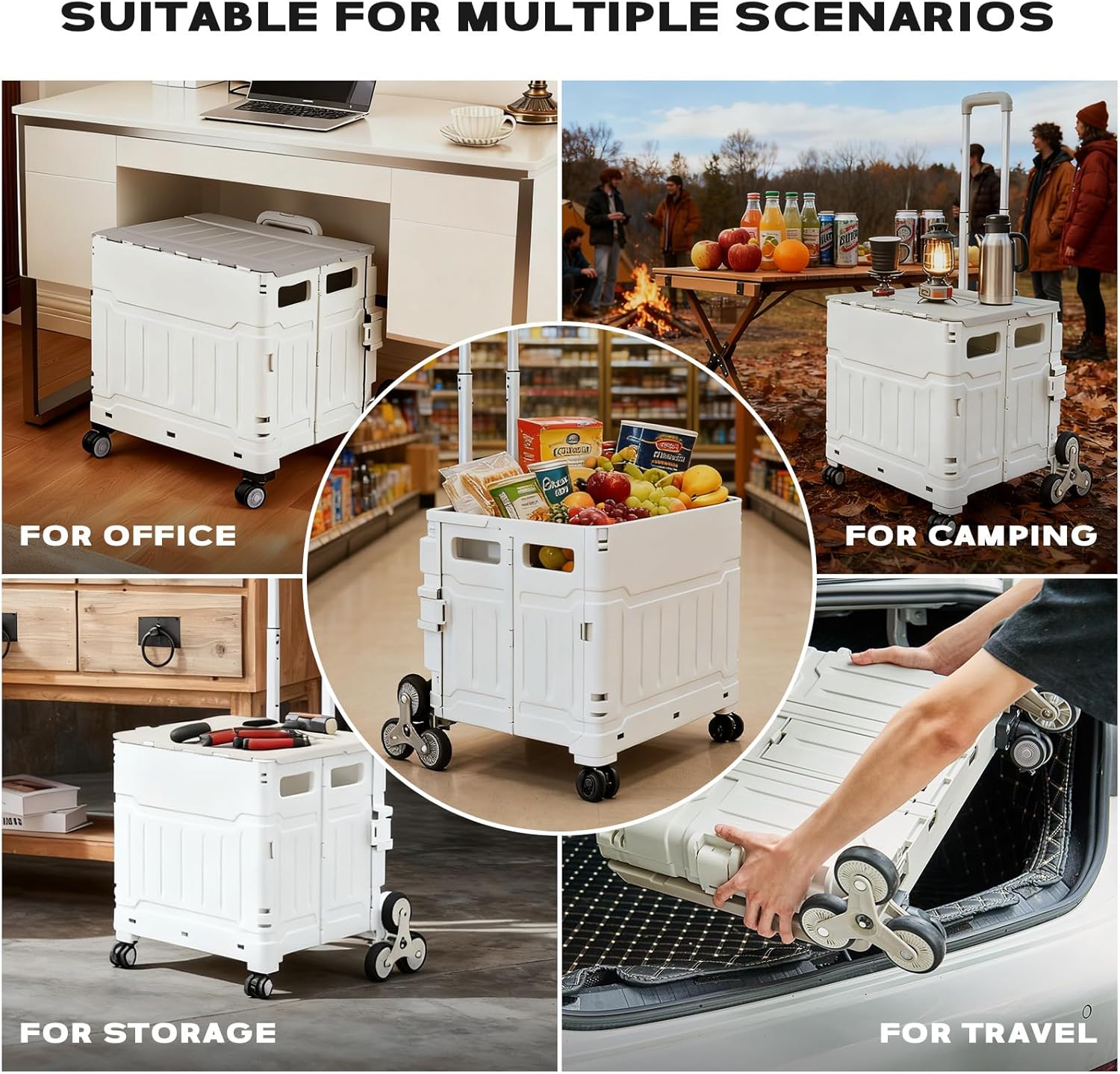 Utility Cart Teacher Cart with Stair Climbing Wheels Foldable Shopping Cart, with Telescopic Handle, Ideal for Outdoor Home Use and Teacher/Student Book Storage. (Gray, Large)