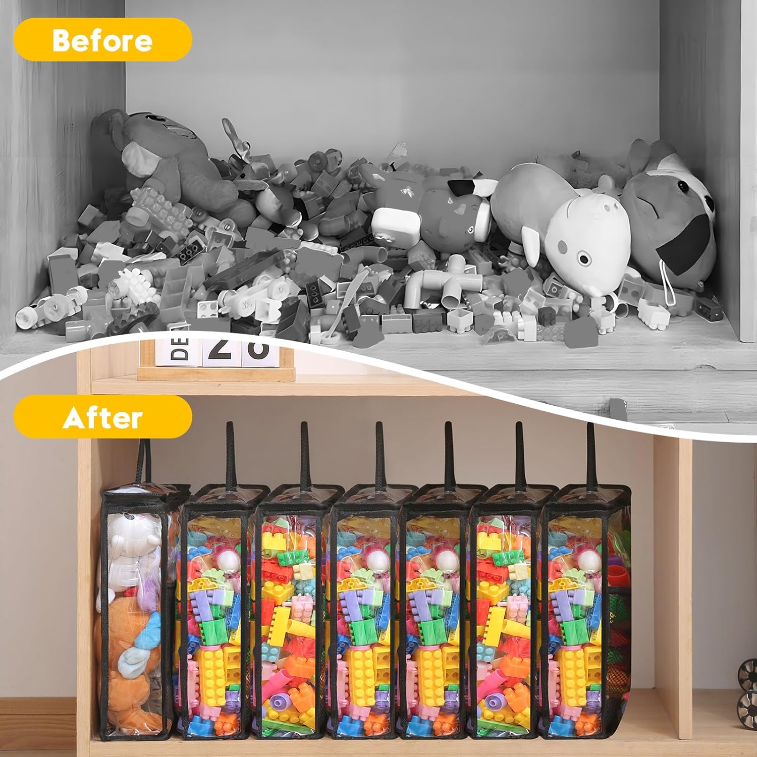 10 PCS Clear Zippered Toy Storage Bags with handle, Kids Toy Storage Organizer with Mesh Pocket for Instructions, Playroom Toy Organizer Plastic Storage Bags for Blocks Set Puzzles,Small Toys