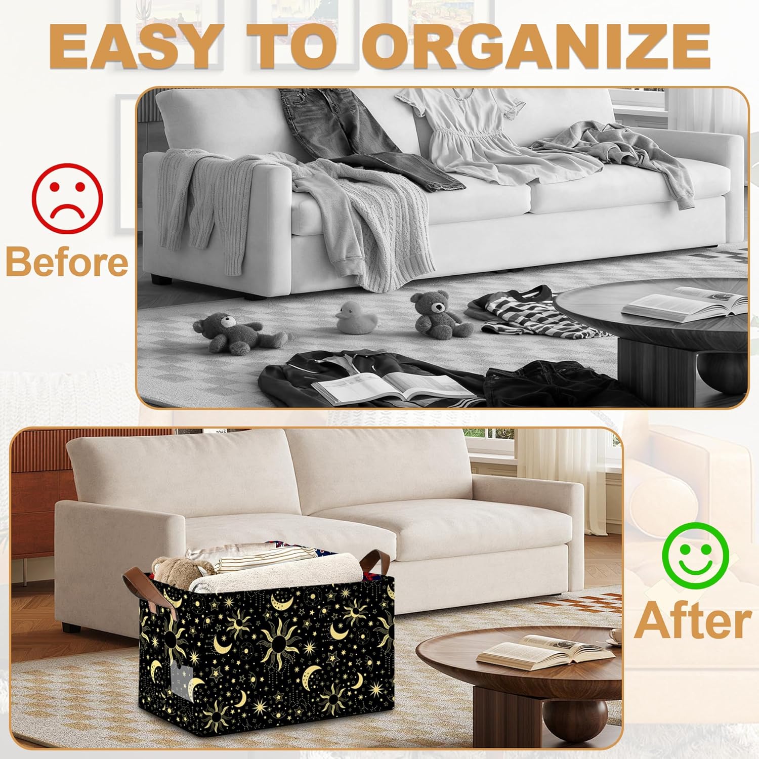 Decorative 32L Starry Night Sky Storage Bins with Handles, Organization and Storage, Cube Storage Organizer for Hamper, Nursery