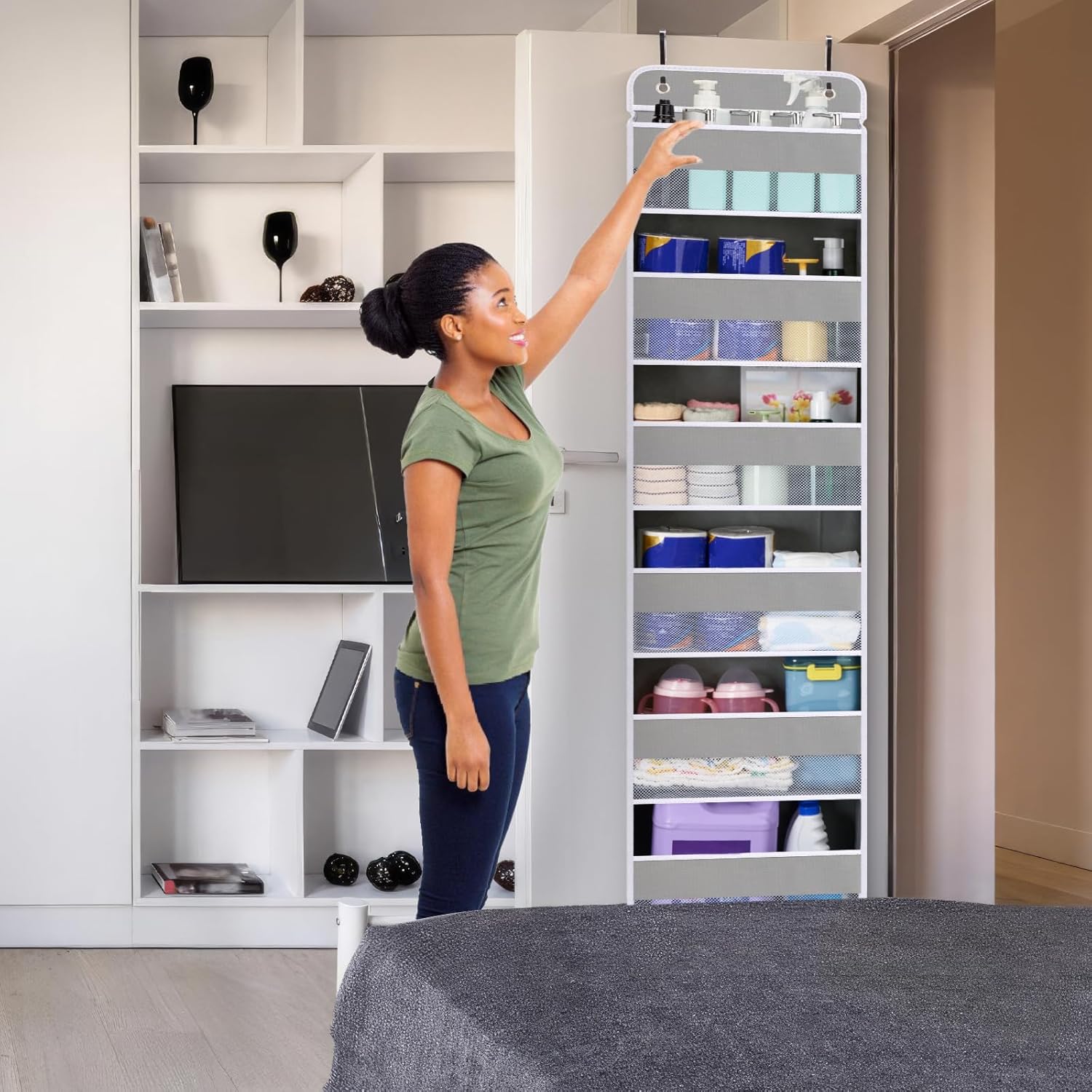 WishJazz 6-Shelf Over The Door Organizer, 50lbs Load Heavy Duty Back of Door Hanging Organizer Storage, Behind Closet Door Organizer, Baby Organizers Storage for Nursery, Pantry, Bedroom, Home Storage