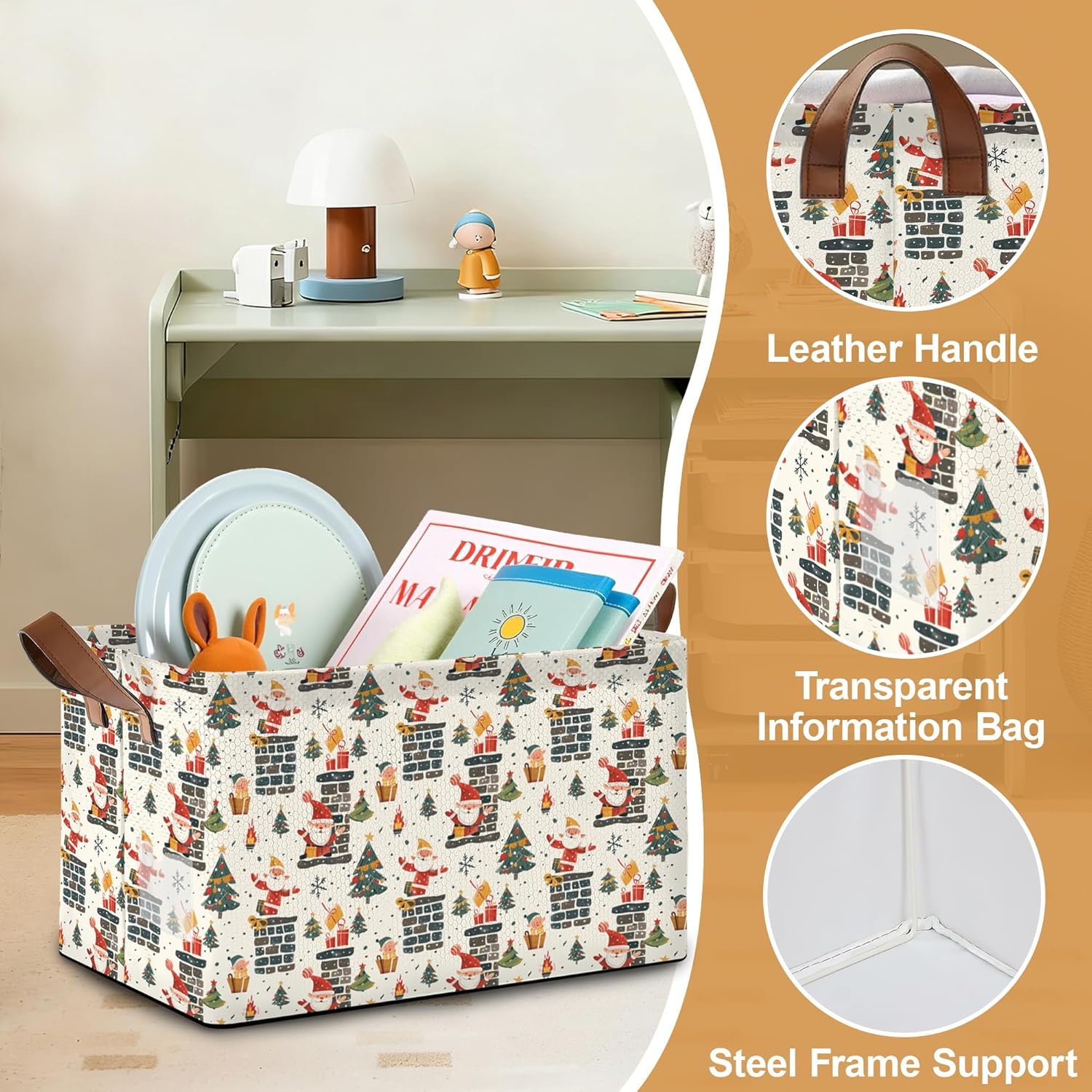 Christmas Tree Gift Storage Bin with Handles, Basket Storage Organizer for Shelves, Closet, Nursery, Book, Laundry Hamper & Home Decor