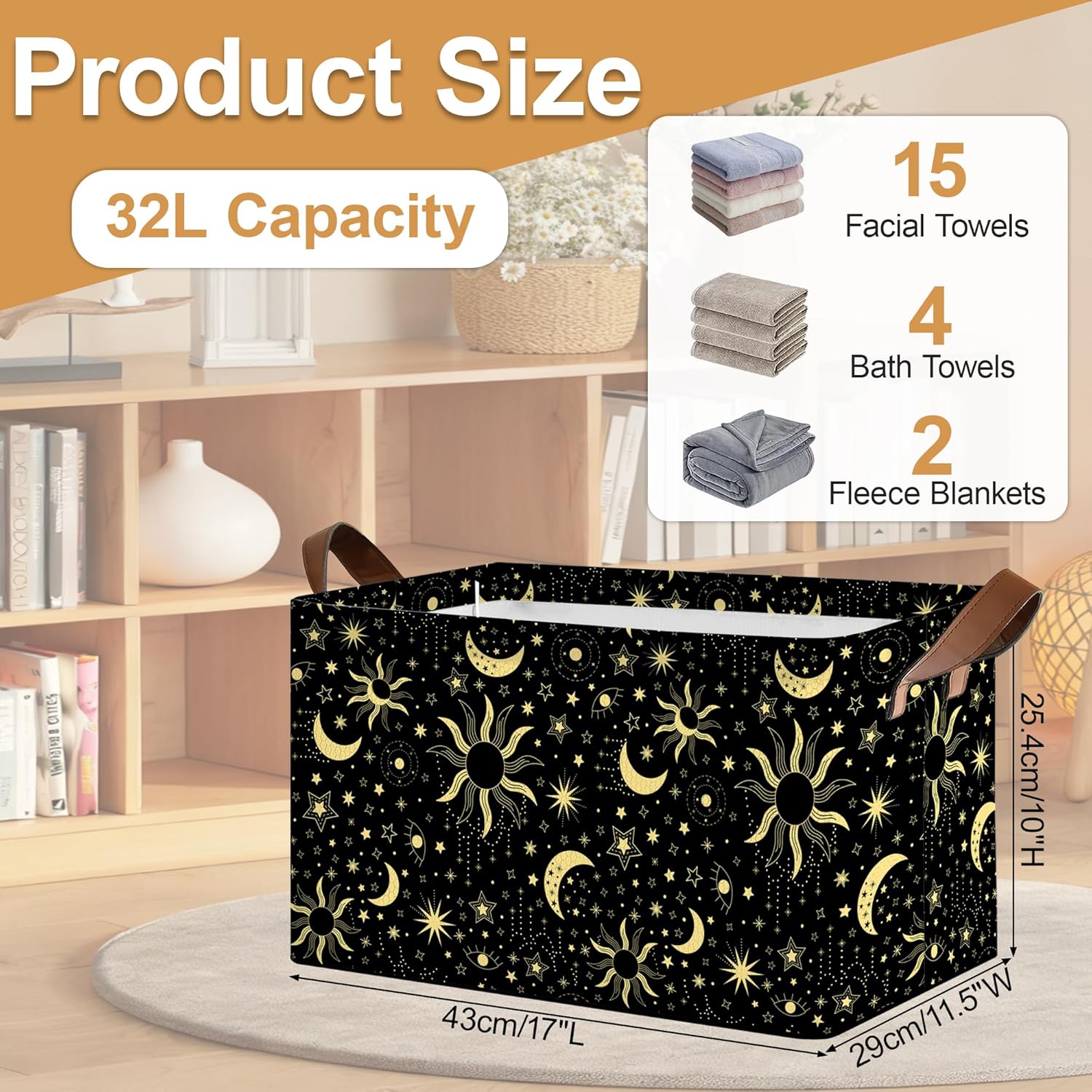 Decorative 32L Starry Night Sky Storage Bins with Handles, Organization and Storage, Cube Storage Organizer for Hamper, Nursery