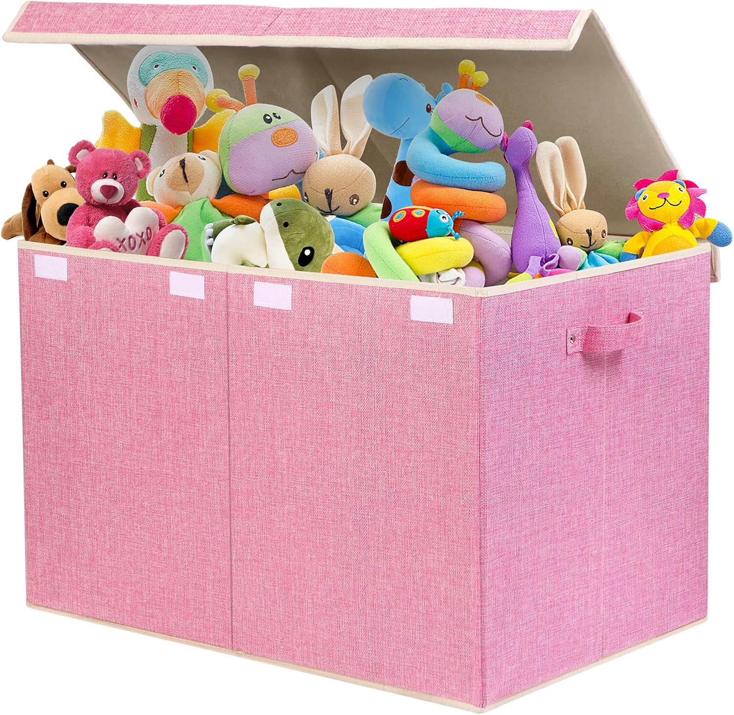 122L Large Toy Box Chest with Lid, Foldable Toy Storage Organizer Bin Boxes with Removable Divider for Kids, Boys, Girls, Nursery, Playroom, 26"x17" x17"(Linen Pink)