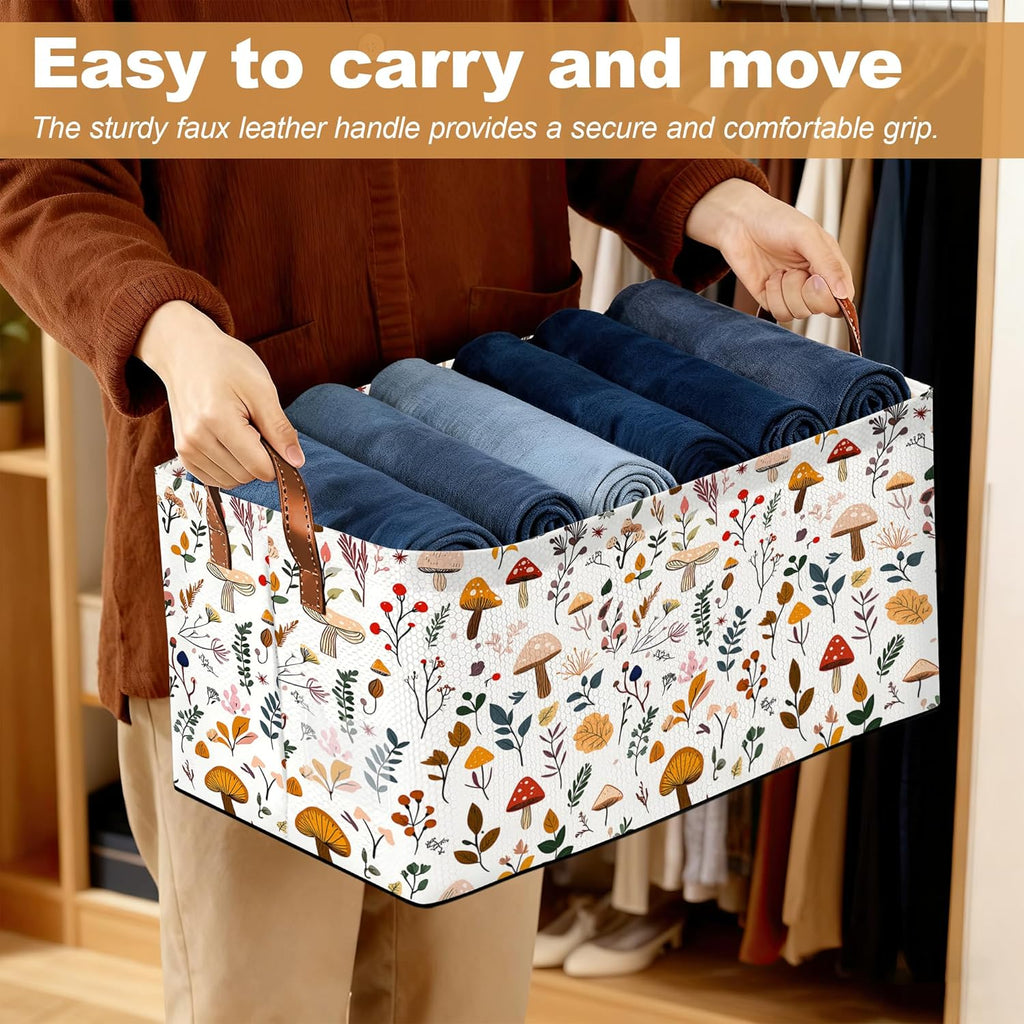 Decorative 32L Mushroom Storage Bins with Handles, Organization and Storage, Cube Storage Organizer for Hamper, Nursery