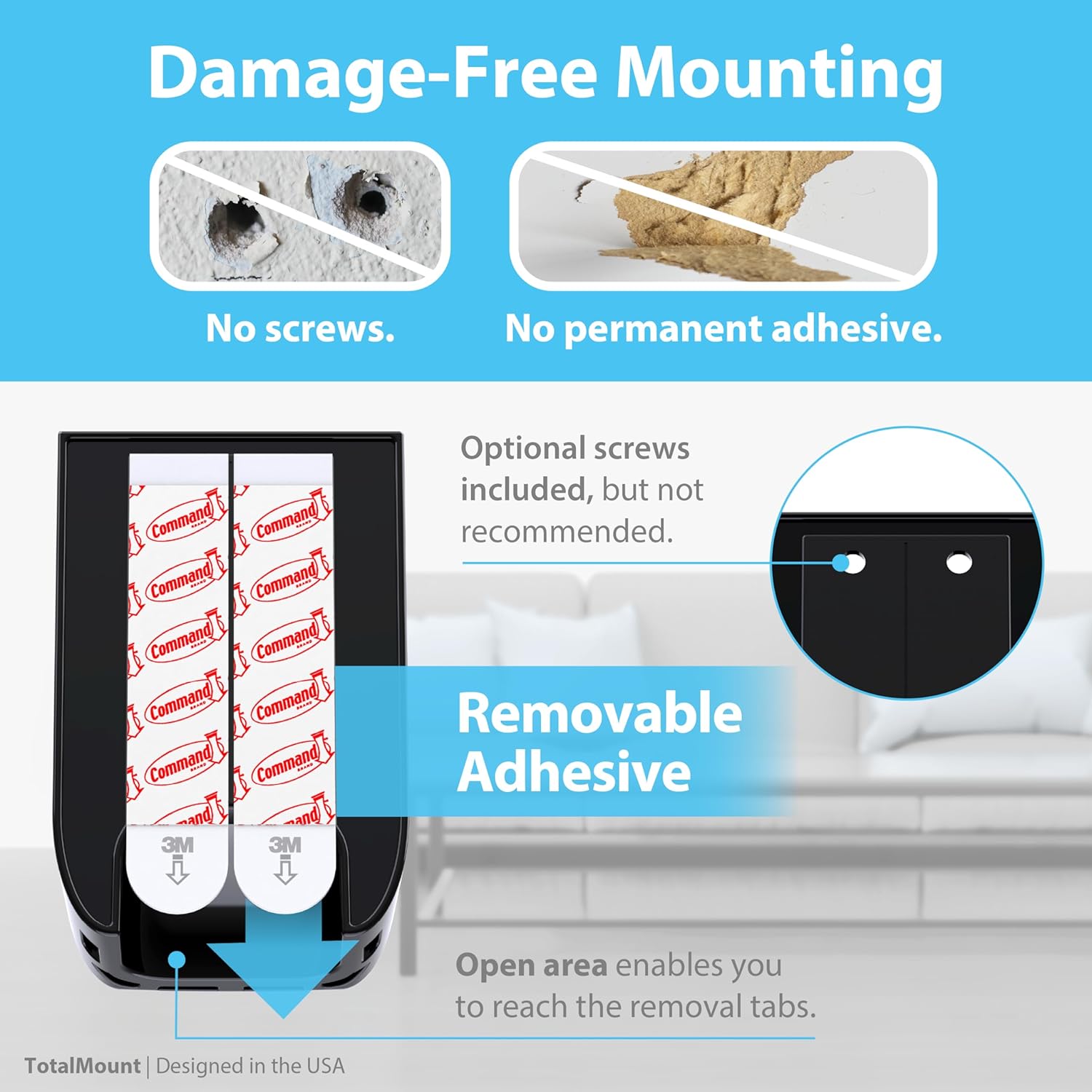 TotalMount Hole-Free Remote Holders – Eliminate Need to Drill Holes in Your Wall (Black Remote Control Holders, Quantity 2)