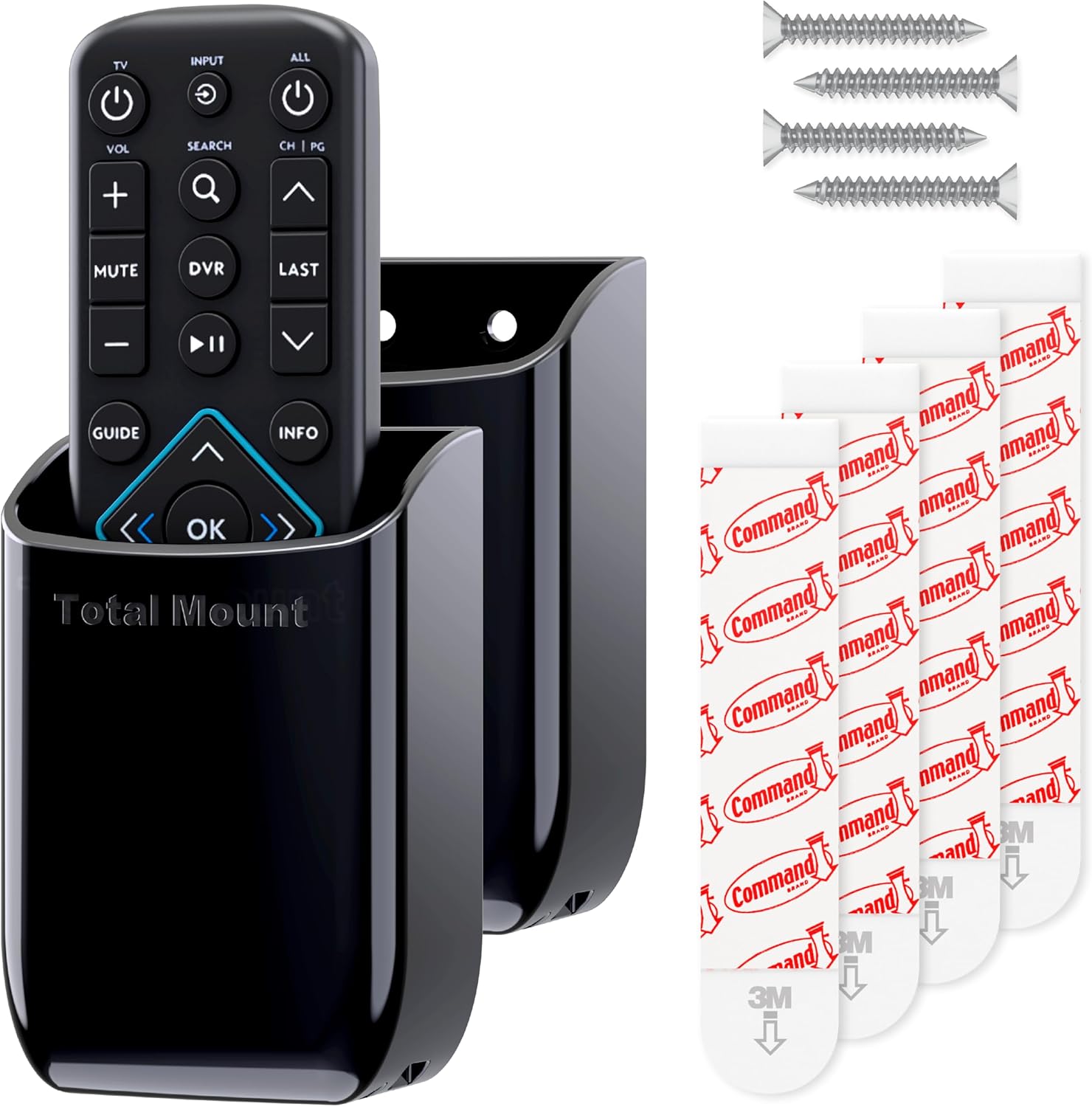 TotalMount Hole-Free Remote Holders – Eliminate Need to Drill Holes in Your Wall (Black Remote Control Holders, Quantity 2)