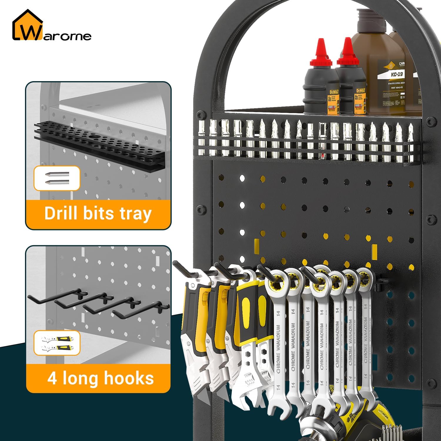 Warome Power Tool Organizer for Garage,Heavy Duty Tools Holder Storage Rack On Wheels,Floor Standing Rolling Power Tool Cart for Storage and Organization，Father/Husband/Boyfriend/Men/Dad Gift