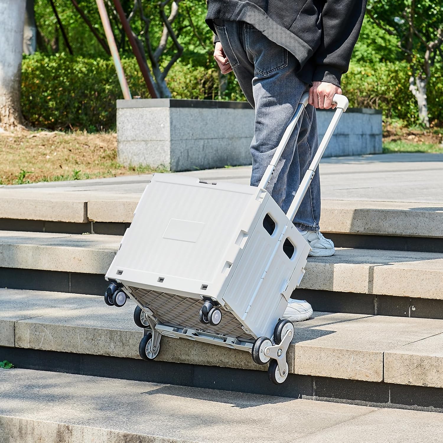 Utility Cart Foldable Shopping Cart Book Storage Cart, with Stair Climbing Wheels and Telescopic Handle, Ideal for Outdoor Home Use and Teacher/Student Book Storage.(Gray, Small)