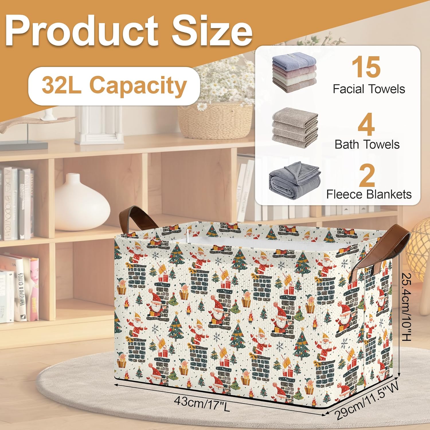 Christmas Tree Gift Storage Bin with Handles, Basket Storage Organizer for Shelves, Closet, Nursery, Book, Laundry Hamper & Home Decor