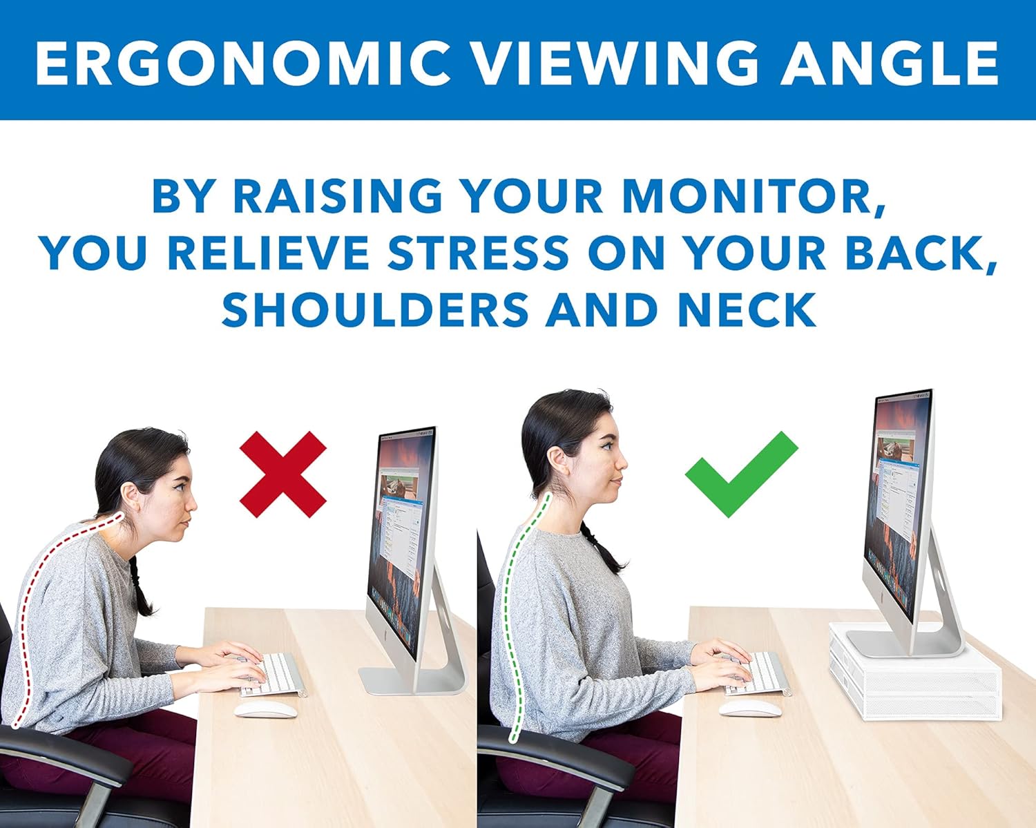 Mount-It! Mesh Computer Monitor Stand Riser [Metal] Desk Organizer with Two Pullout Storage Drawers for Desktop, Laptop, and Printer Accessories and Office Supplies (White)