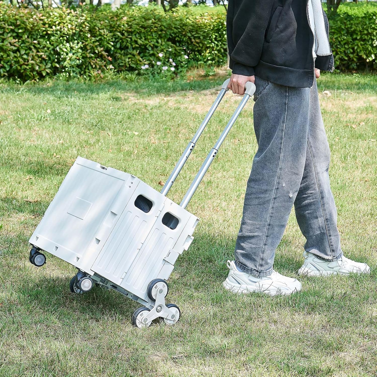 Utility Cart Foldable Shopping Cart Book Storage Cart, with Stair Climbing Wheels and Telescopic Handle, Ideal for Outdoor Home Use and Teacher/Student Book Storage.(Gray, Small)