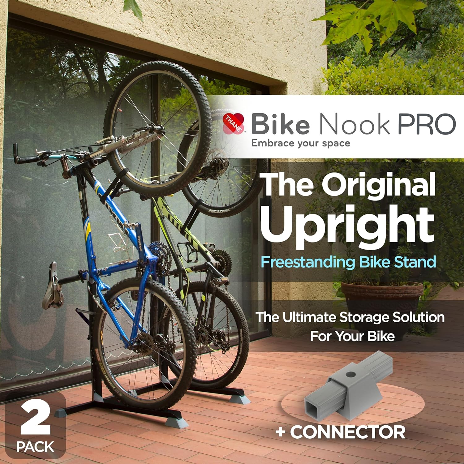 Bike Nook Pro & Vertical Storage Rack With Connector (2 Pack), The Original Vertical Bicycle Floor Stand for Garage, Indoor and Outdoor Storage, Perfect Bike Accessories for Small Spaces