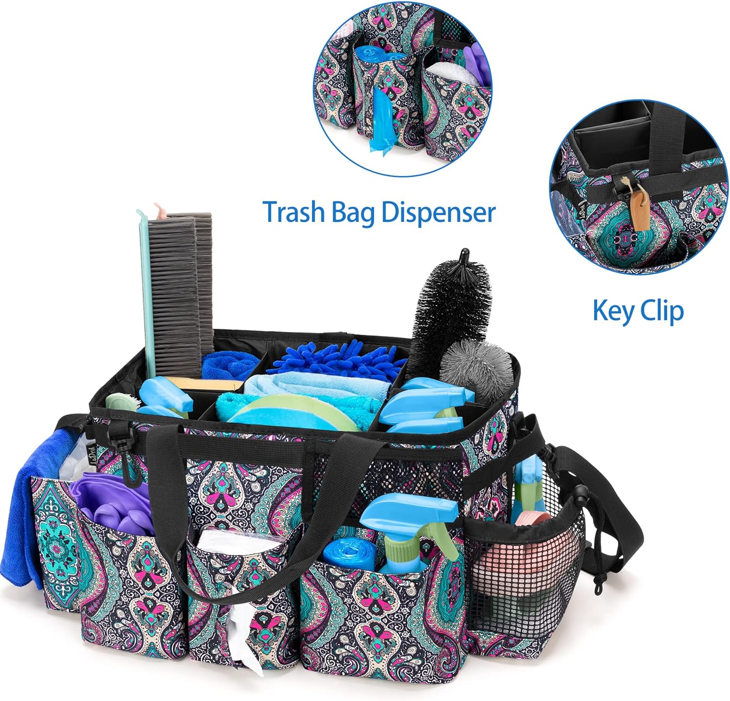 LoDrid Wearable Cleaning Caddy Bag with 4 Foldable Dividers, Cleaning Supply Organizer with Shoulder Strap and Side Handles for Cleaners & Housekeepers, Totem