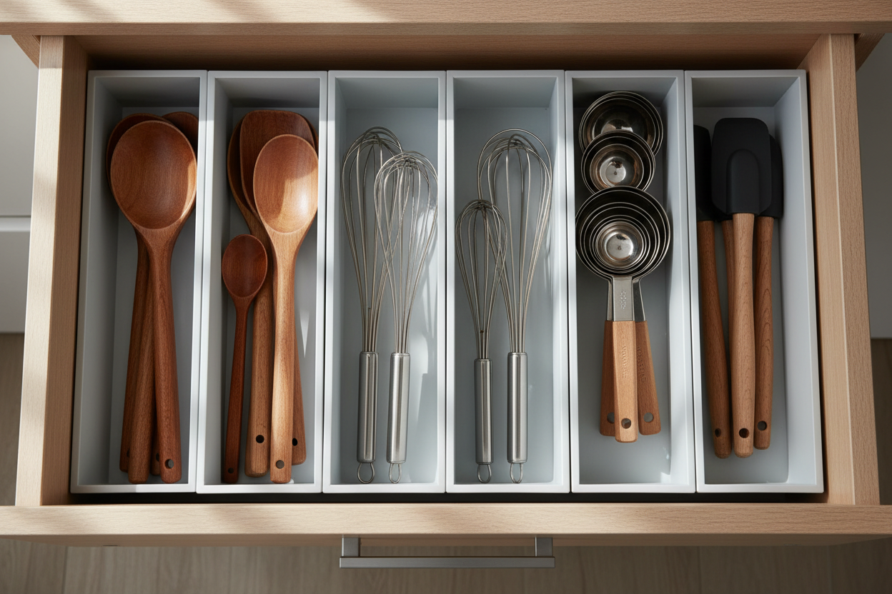 Drawer Organizers & Dividers
Transform messy drawers into neatly sorted spaces. Ideal for kitchen utensils, office supplies, or wardrobe accessories, our organizers make it easy to find what you need, when you need it.  (make it real photo)
